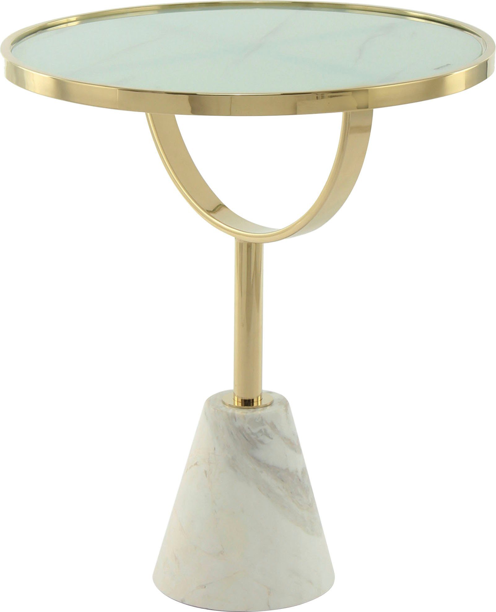 Kayoom Beistelltisch Rocio, Ausgefallenes Design,Stabiler Marmor-Sockel (1-St), ausgefallenes Gestell, stabiler Marmorfuß, marmorierte Glasplatte