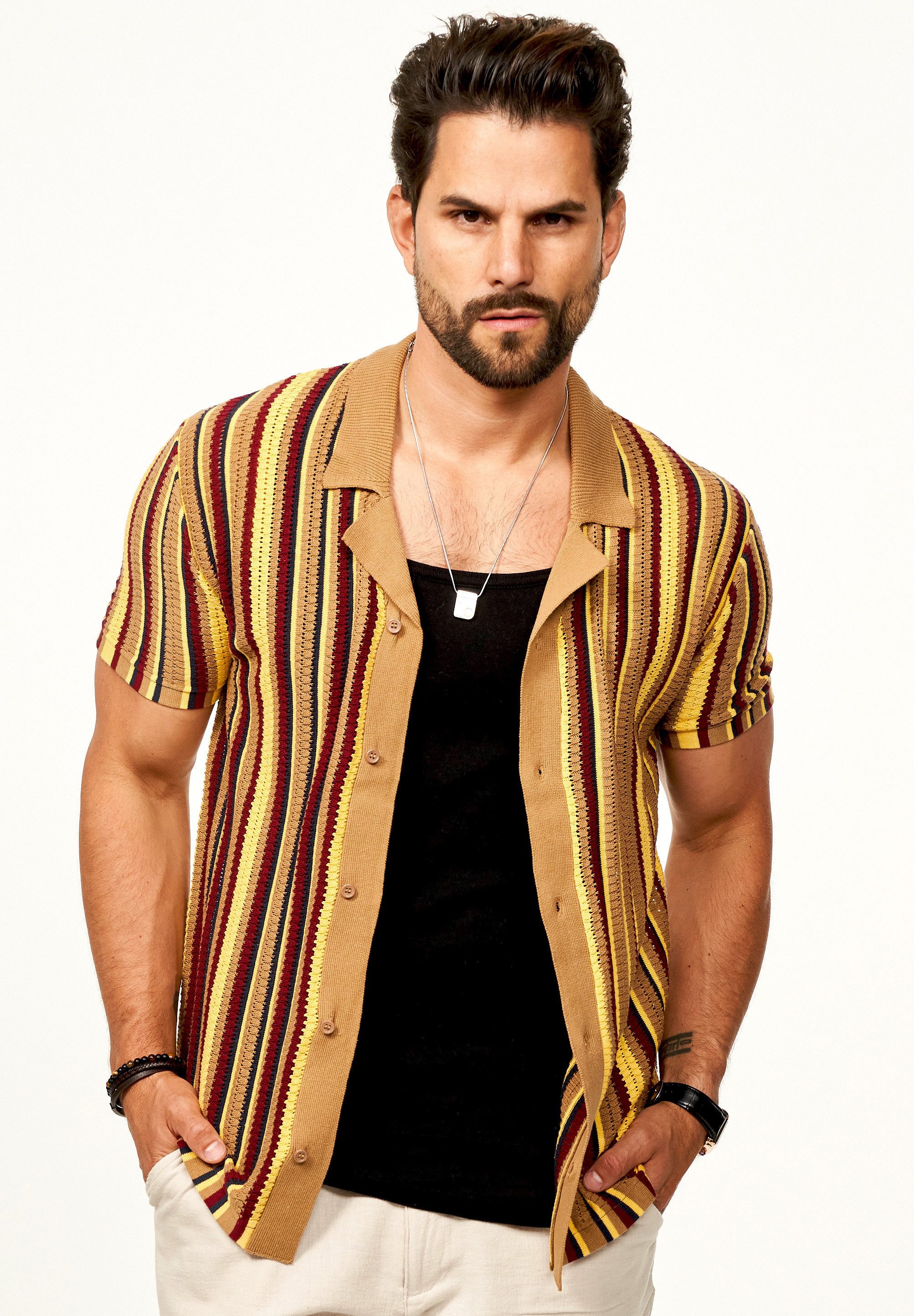 SOULSTAR Poloshirt im Cardigan Vintage Summer-Look für Herren Kurzarm Strick Polo-Hemd Cardigan T-Shirt