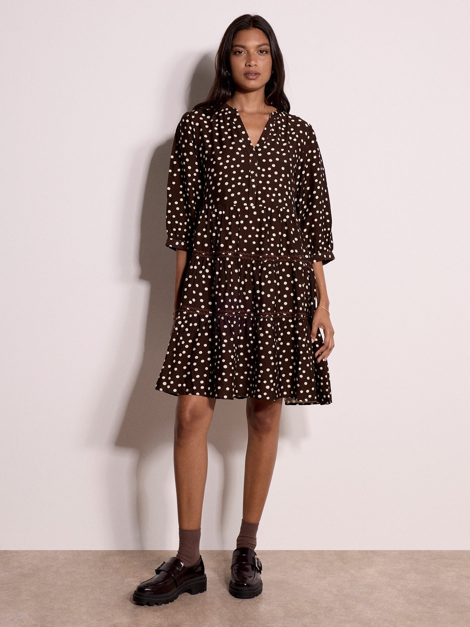 Apricot Minikleid Mini-Kleid mit Stufenrock und Polka