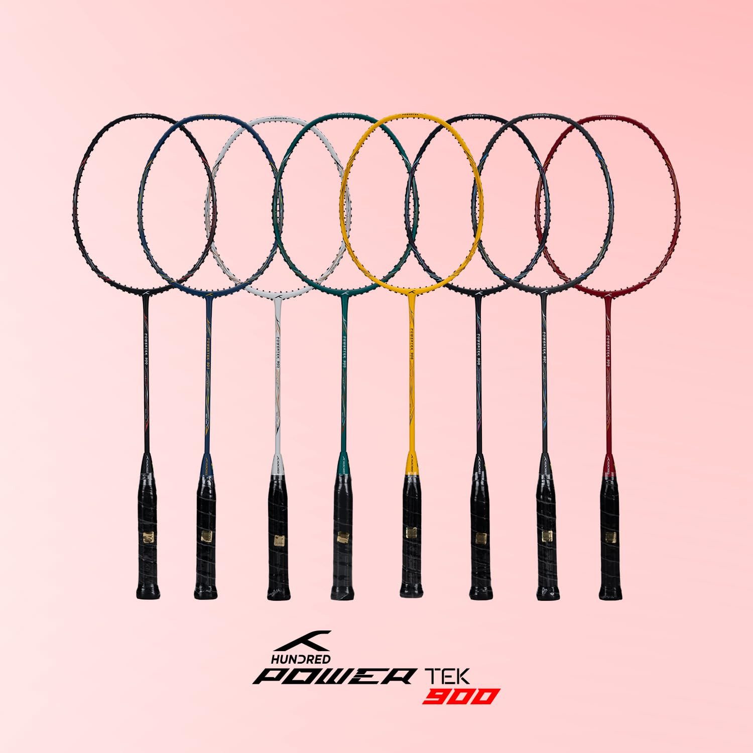 hundred Badmintonschläger POWERTEK 909, (Maximale Saitenspannung - 26lbs, Badmintonschläger mit Hülle), Federballschläger Graphit Leichtgewicht Profi Squash