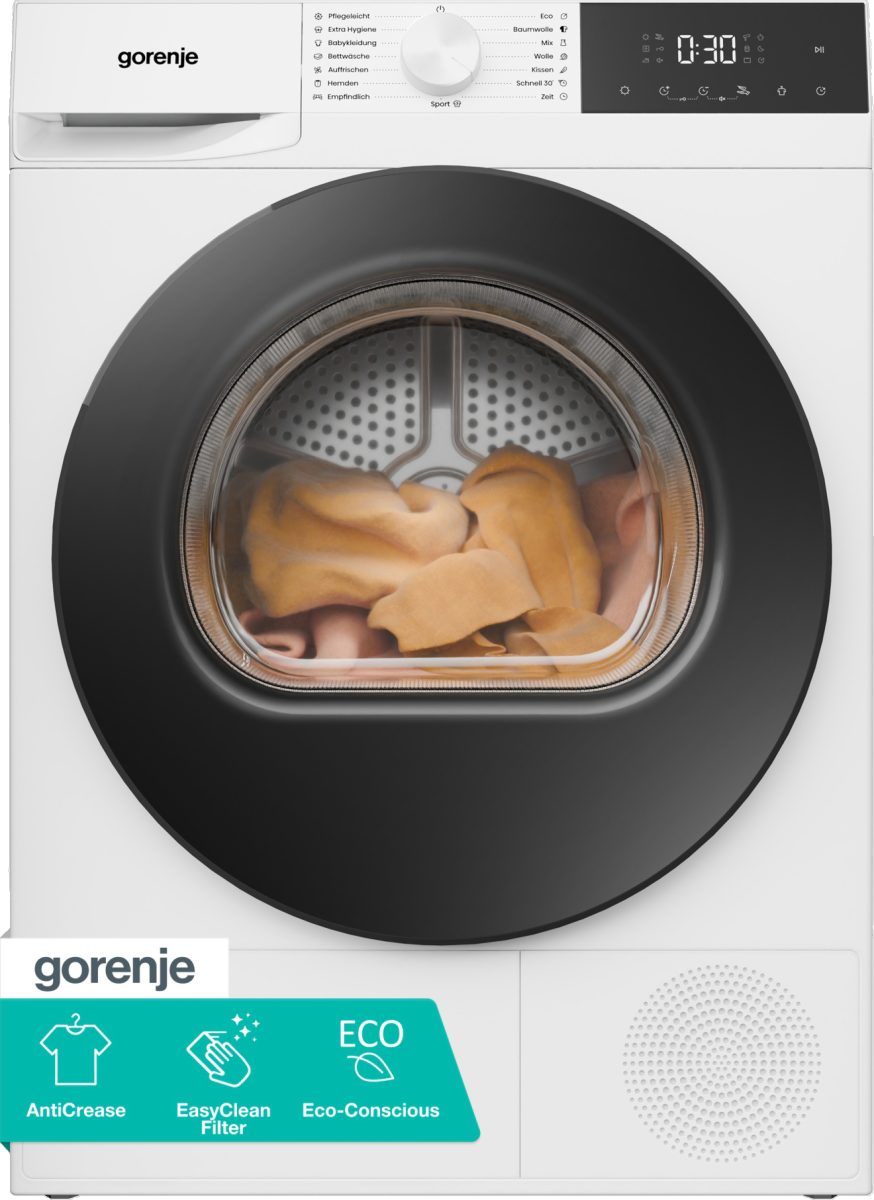 GORENJE Wärmepumpentrockner G200 WaveDG2P8D, Knitterschutz, EasyClean Filter, SensorDry