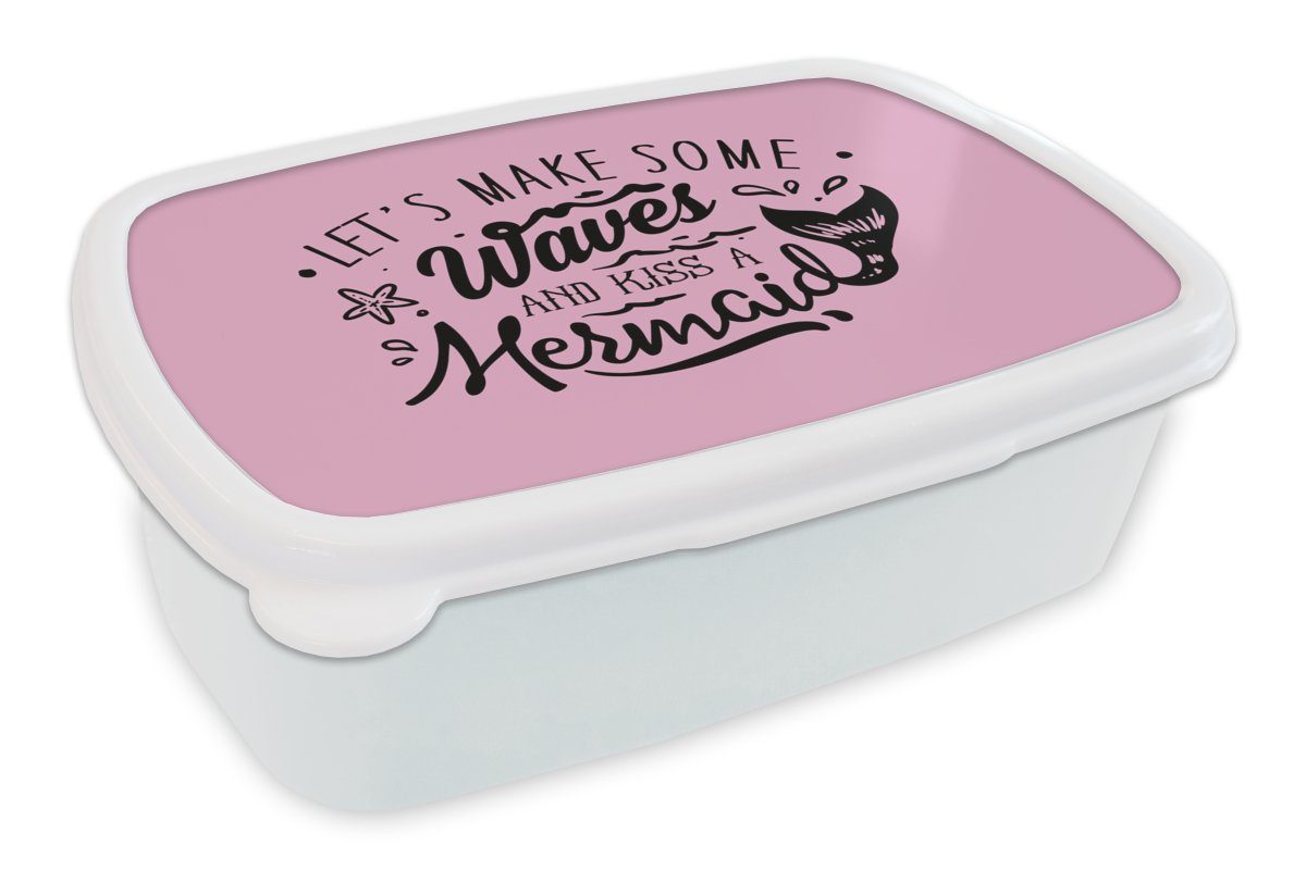 MuchoWow Lunchbox Meerjungfrauenschwanz - Sprüche - Rosa, Kunststoff, (2-tlg), Brotbox für Kinder und Erwachsene, Brotdose, für Jungs und Mädchen weiß