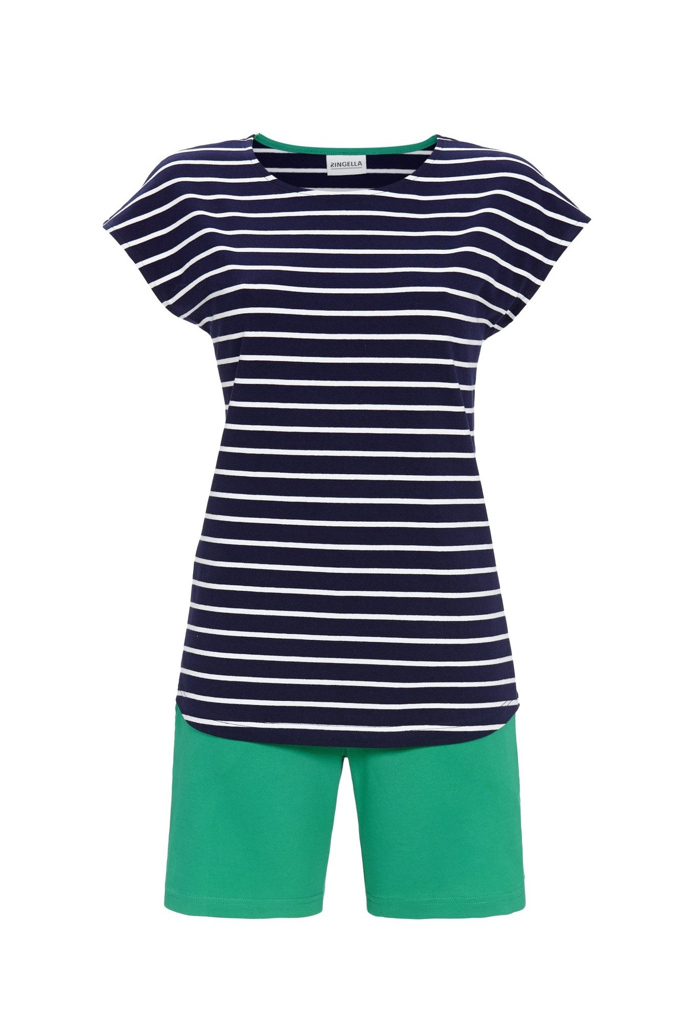 Ringella Shorty, Oberteil im Ringeldessin, uniarbige Shorts mit Eingrifftaschen (2 tlg)