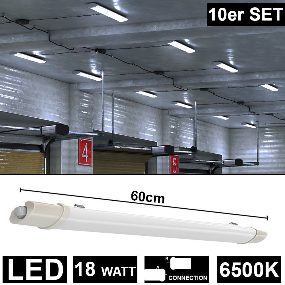 10er Set LED Tageslicht Wannen Lampe Garagen Hallen Feucht Raum Decken Leuchte 