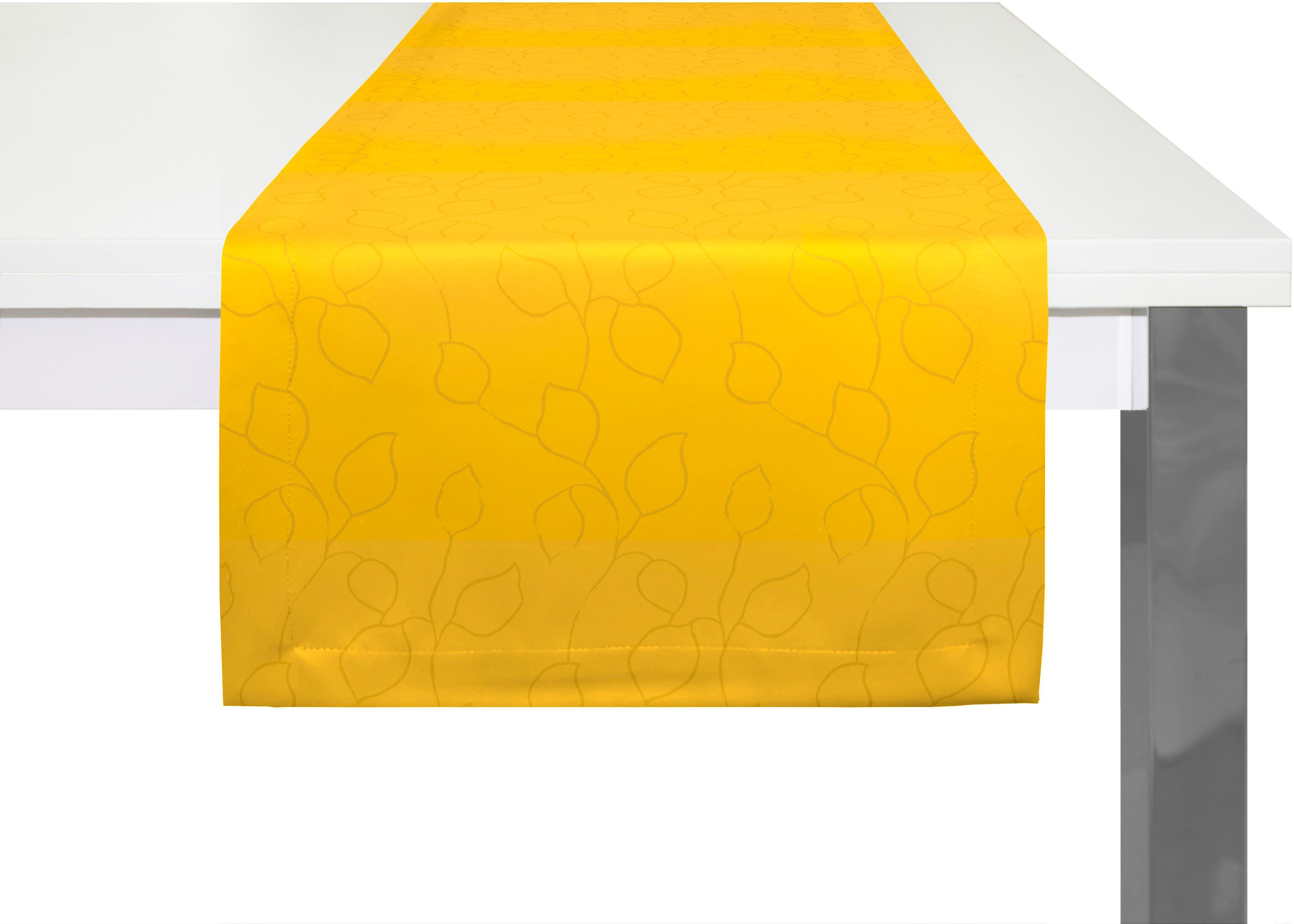 Wirth Tischläufer Westport (1-tlg), Made in Germany, Jacquard Dekostoff, Blatt-Design, Pflegeleicht gelb | Tischläufer