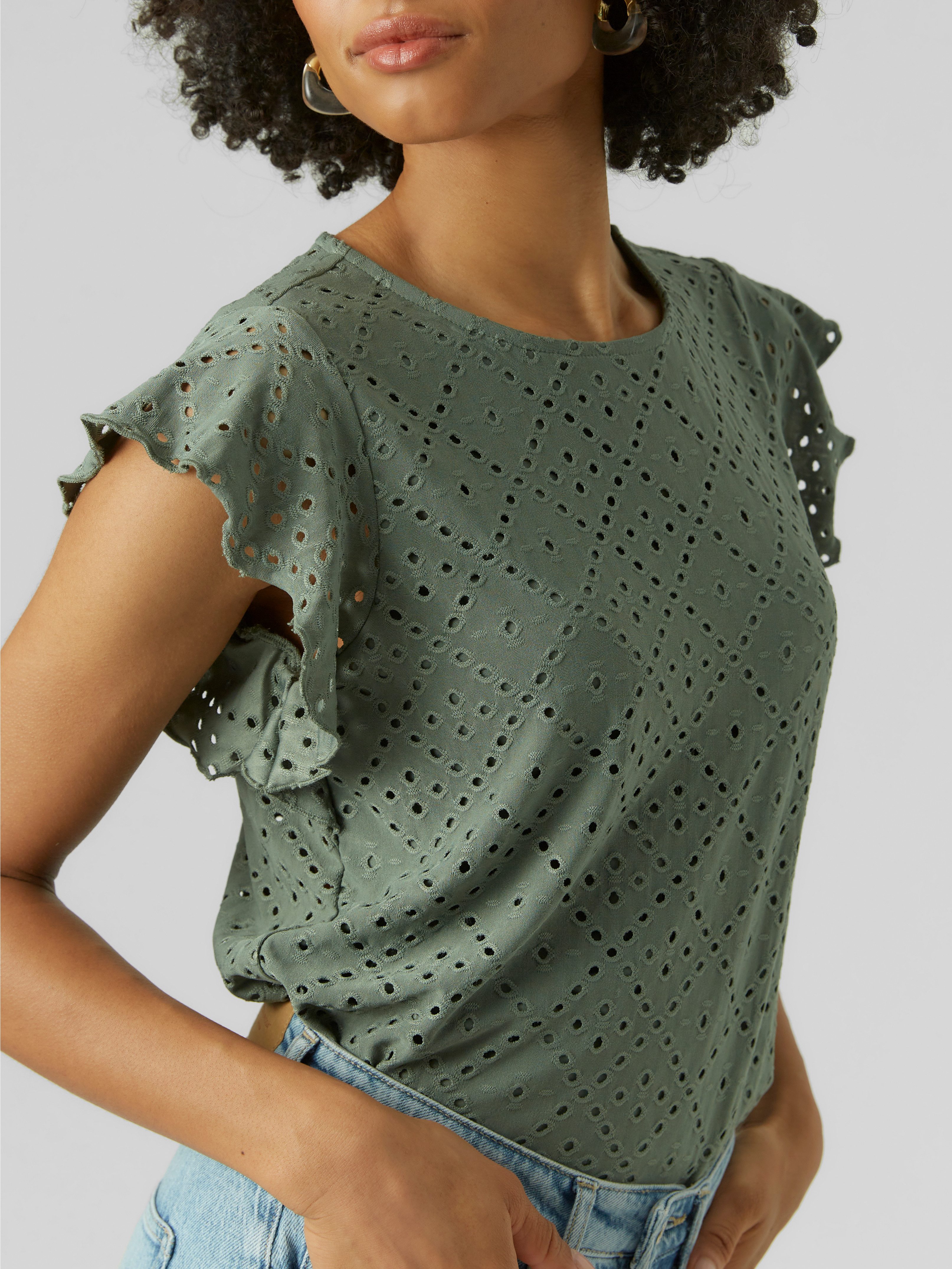 Vero Moda Rundhalsshirt VMTASSA SL FRILL TOP NOOS Materialmix, loose fit günstig online kaufen