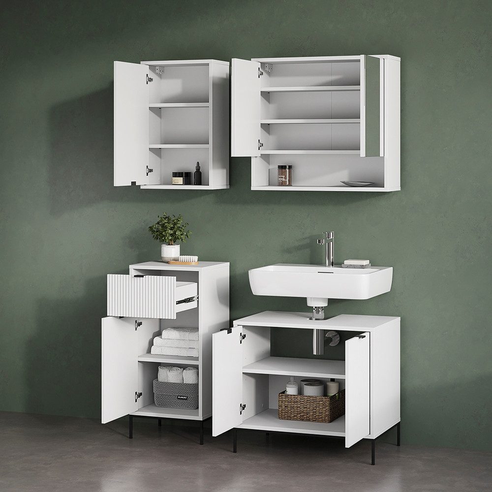 Livinity® Badezimmerspiegelschrank ATERNO, Weiß, 70 x 65 cm mit 2 Türen