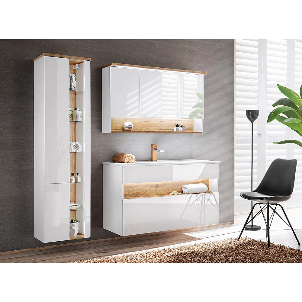 Lomadox Waschbeckenschrank BERMUDA-56 in weiß-Hochglanz B/H/T x 120/67/45cm