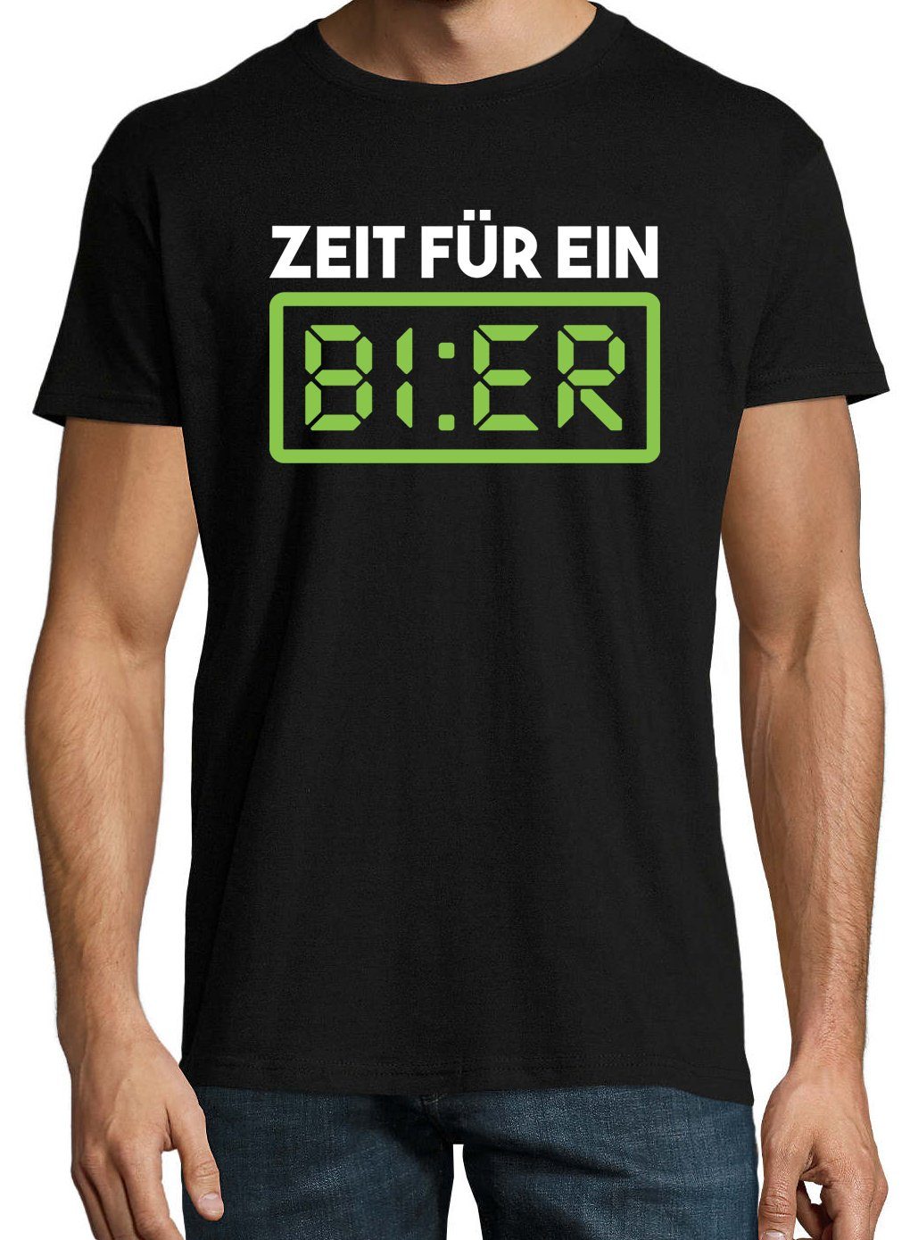 Frontprint Bier Herren trendigem Ein Designz mit T-Shirt Für Shirt Zeit Youth Schwraz