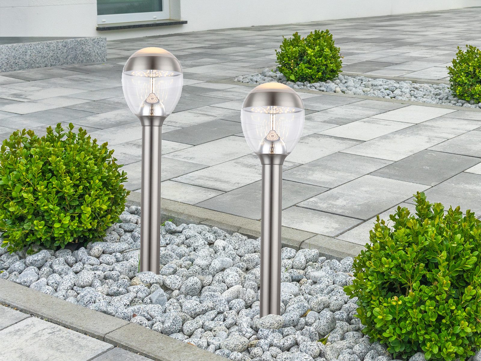 GLOBO LIGHTING LED Pollerleuchte, LED wechselbar, warmweiß, 2er Set Weg-beleuchtung Garten & Einfahrt aus Edelstahl, Höhe 59cm