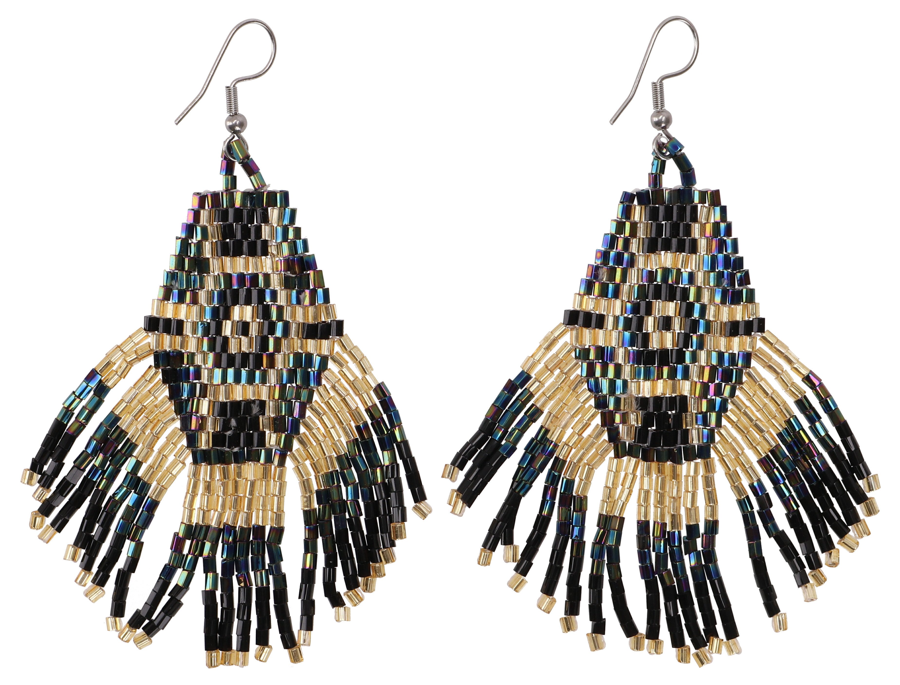 Guru-Shop Paar Ohrhänger Boho Ohrringe, Ethno Perlenohrringe - schwarz