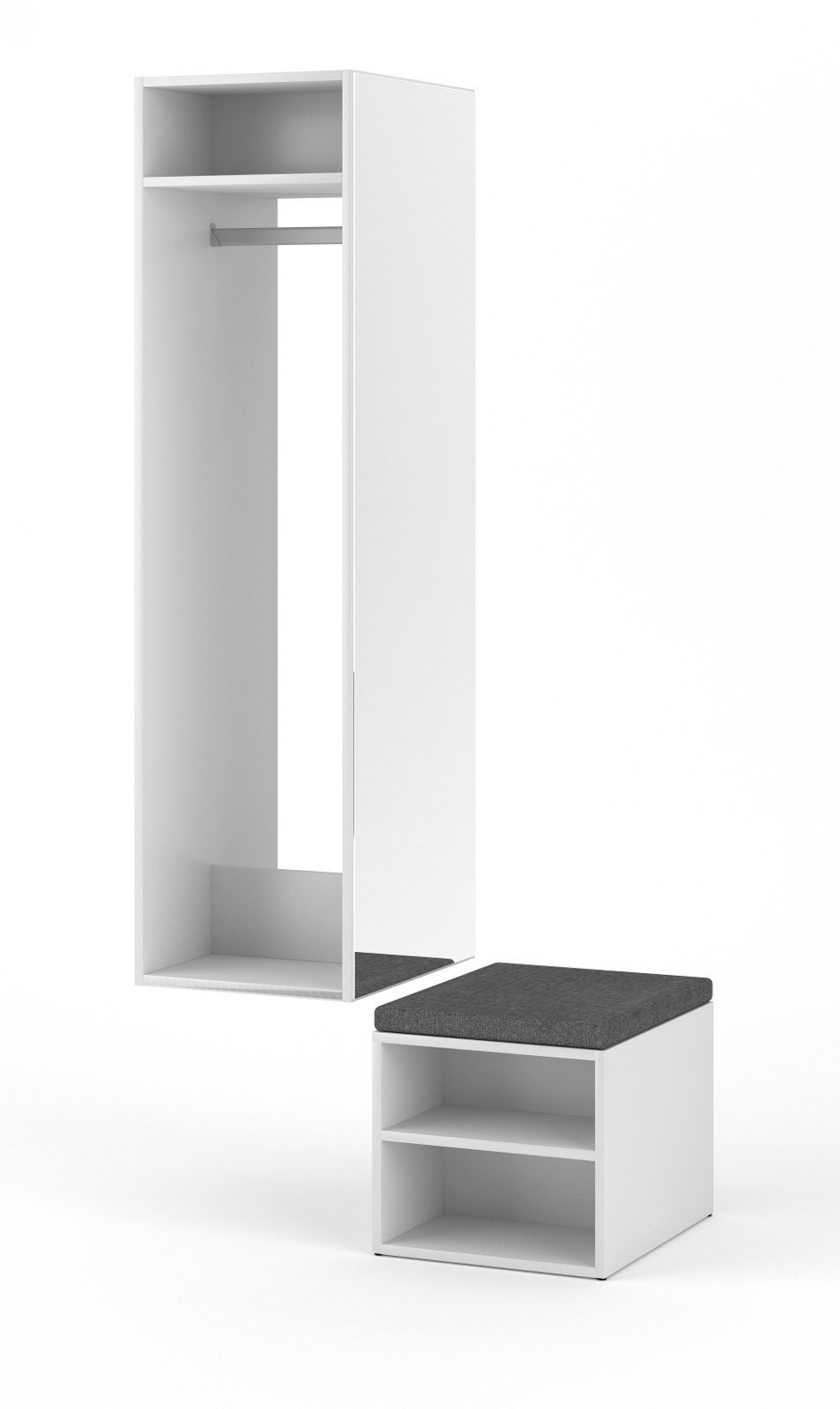 Artisan, mit GuenstigEinrichten Sitzpolsterung oder cm) (Garderoben-Set 190 Spiegel Brighty 2-teilig Eiche x 50 in weiß Kompaktgarderobe und