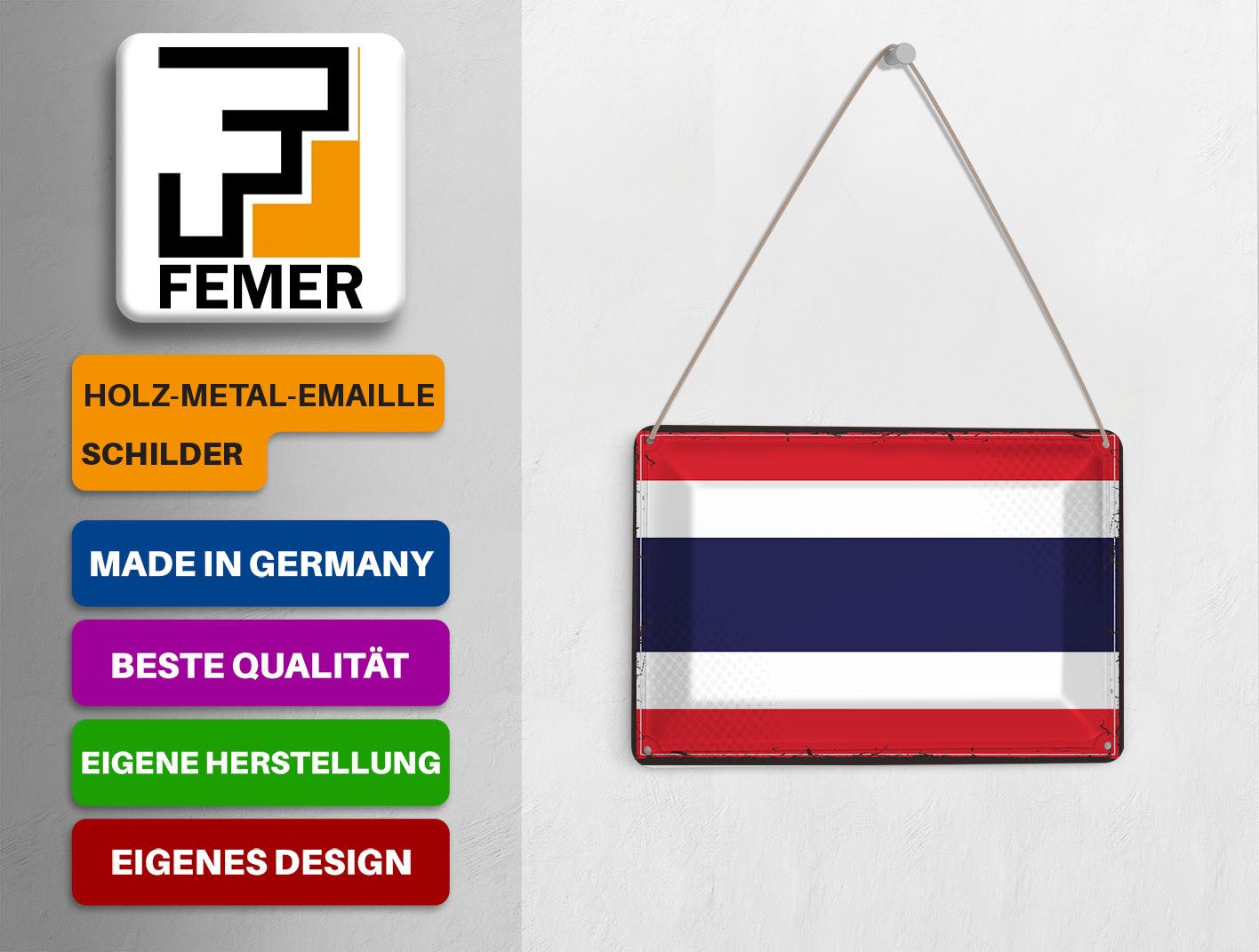 Femer GmbH Postkarte Flagge Thailands 14x10cm Retro Flag of Thailand, unfrankiert