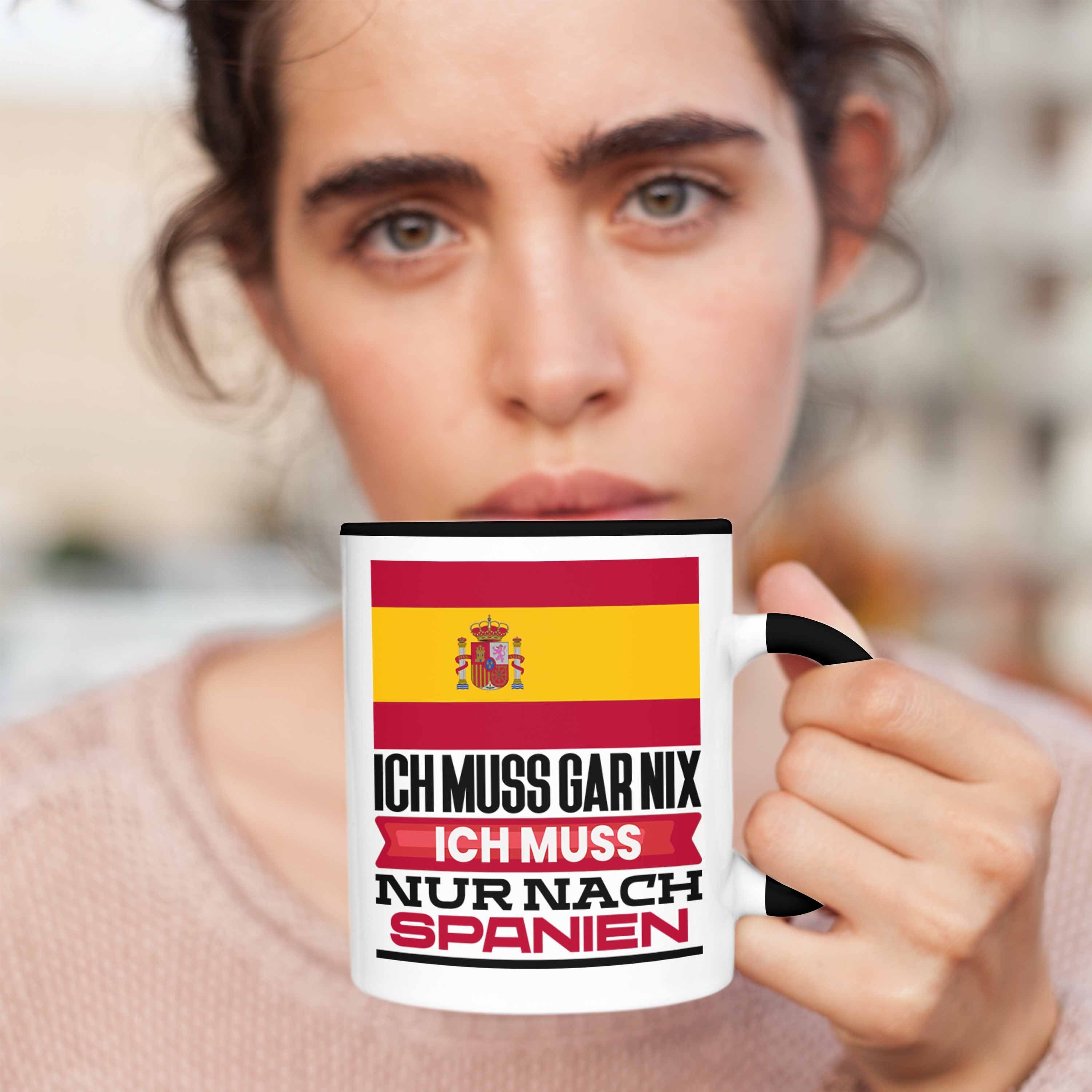 Trendation Tasse Spanien Tasse Schwarz für Urlaub Geschenkidee Geschenk Spanier Ich Geburtstag
