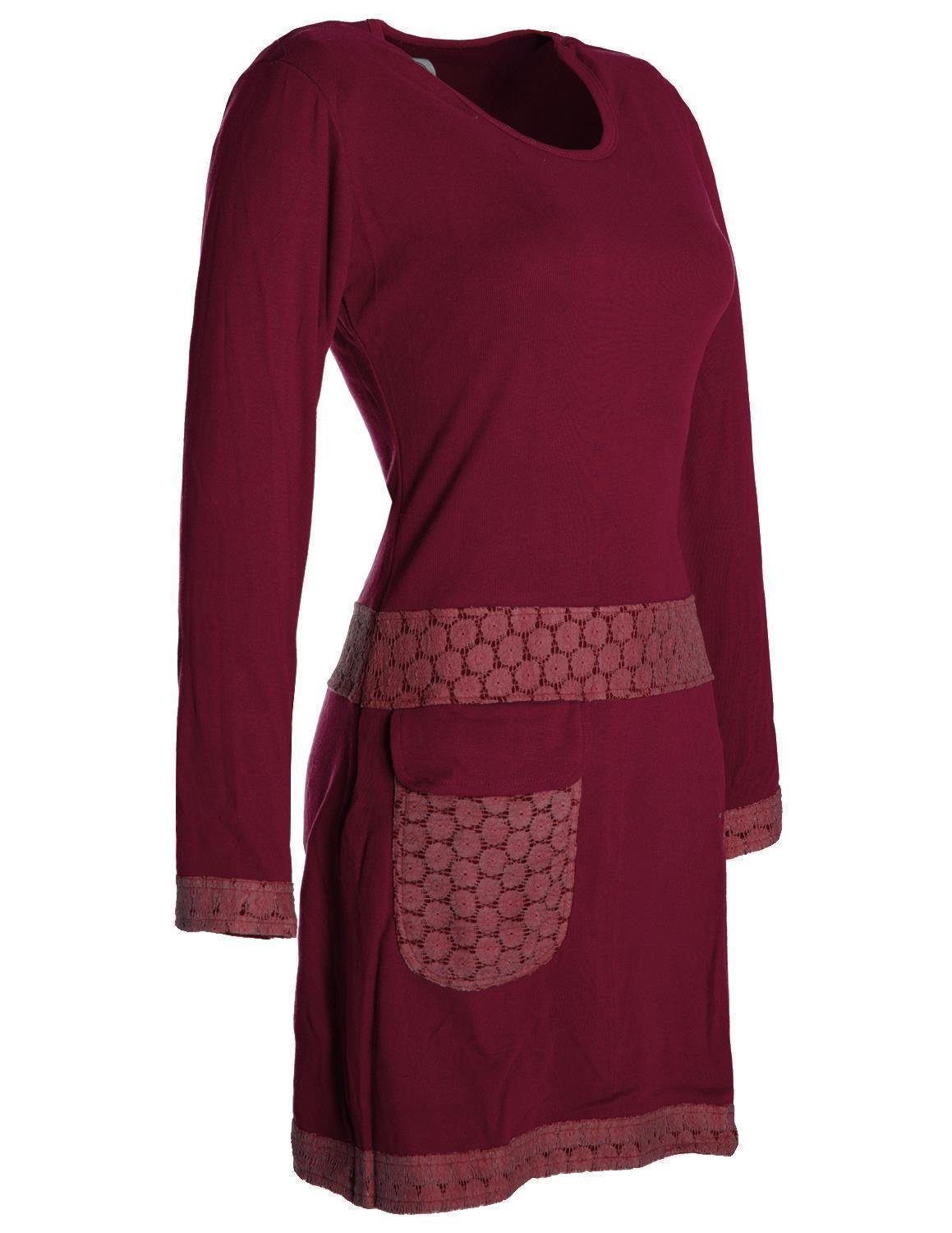 Vishes Tunikakleid Langarm Shirt Kleid Jersey Hippie Blumen Sidebag Boho, Goa, Elfen Style