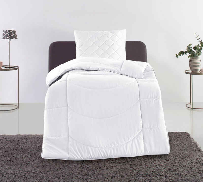 Steppbett + Kopfkissen, Microlux, Bettdecke 135x200 cm, 155x220 cm, my home, Füllung: Polyester, Bezug: Polyester, Set mit Kissen 40x80 cm, 80x80 cm, Sommer, Herbst, Winter in 4 Farben