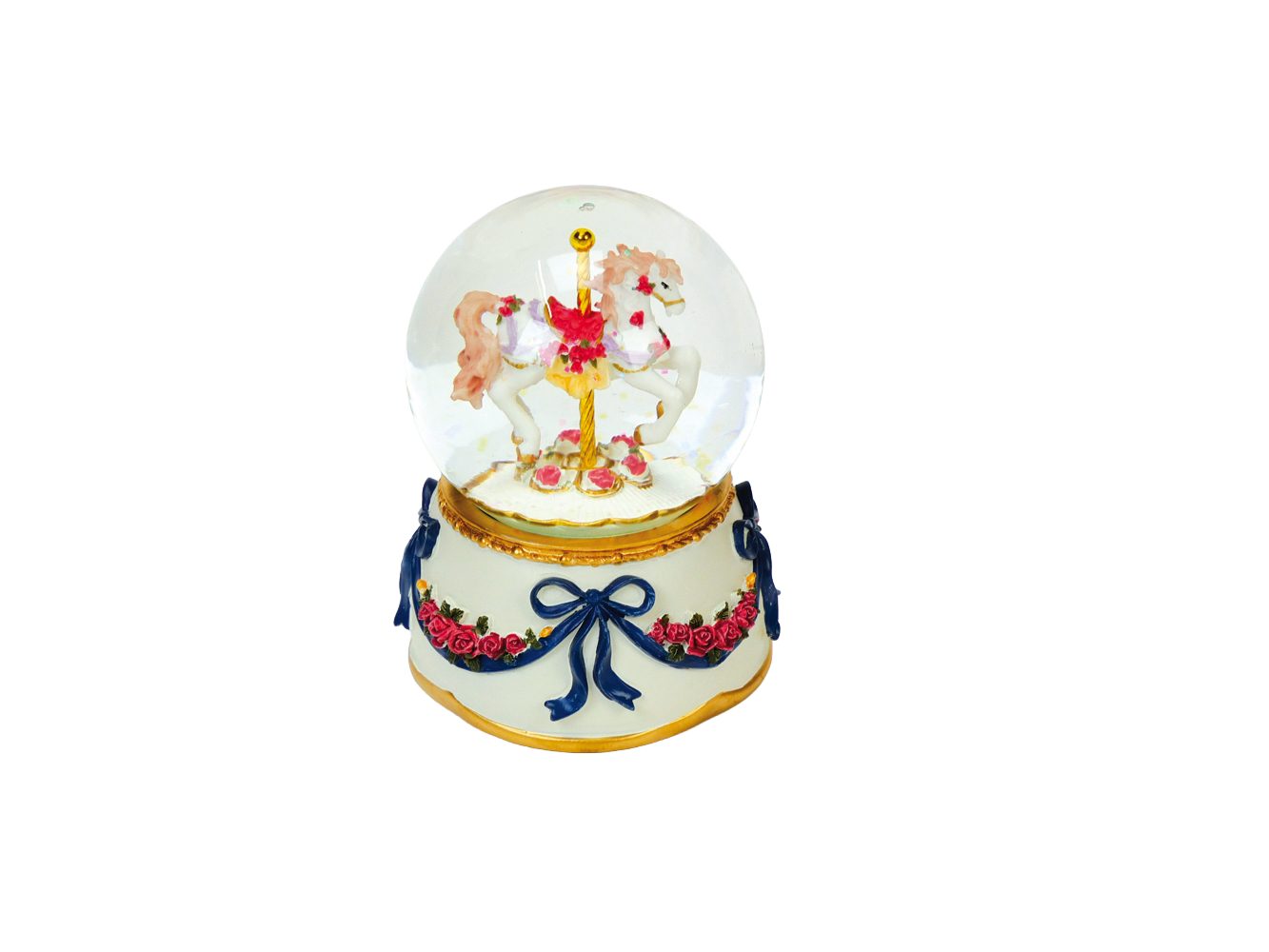 Musicboxworld Spieluhr Kleine 80 mm Glitzerkugel mit einem Karussellpferd