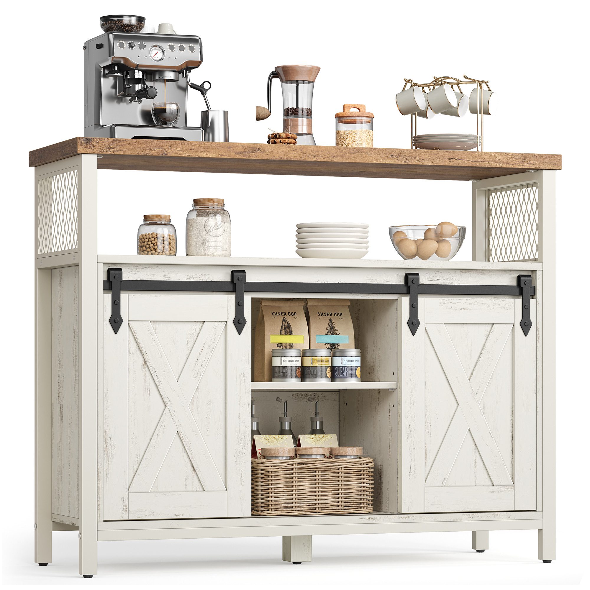 VASAGLE Sideboard Küchenschrank, Aufbewahrungsschrank, mit 2 Schiebetüren, 33 x 100 x 80 cm, verstellbare Ablagen
