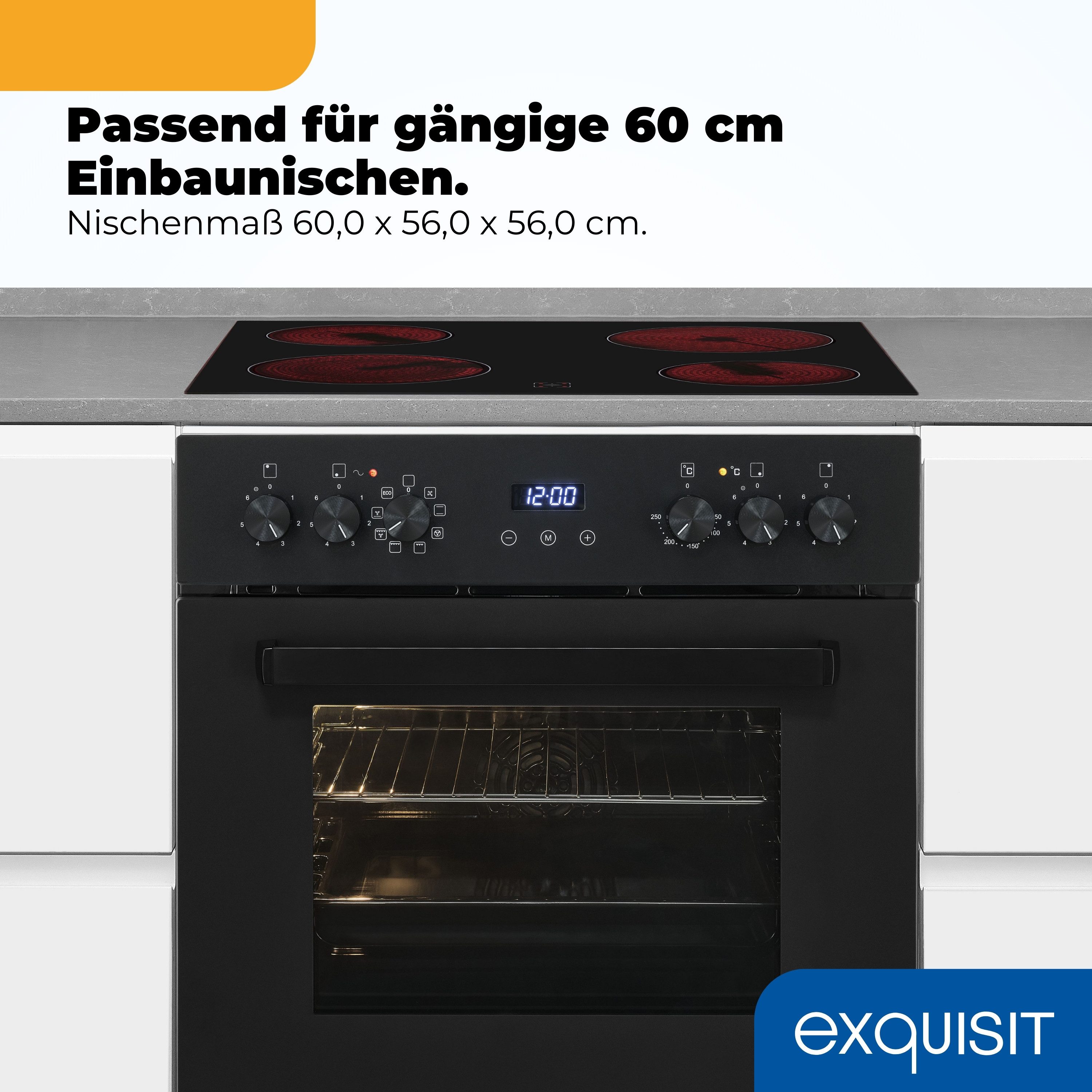 exquisit Backofen-Set EHE367-HBZ-120, mit 1-fach-Teleskopauszug, Restwärmeanzeige, Timer
