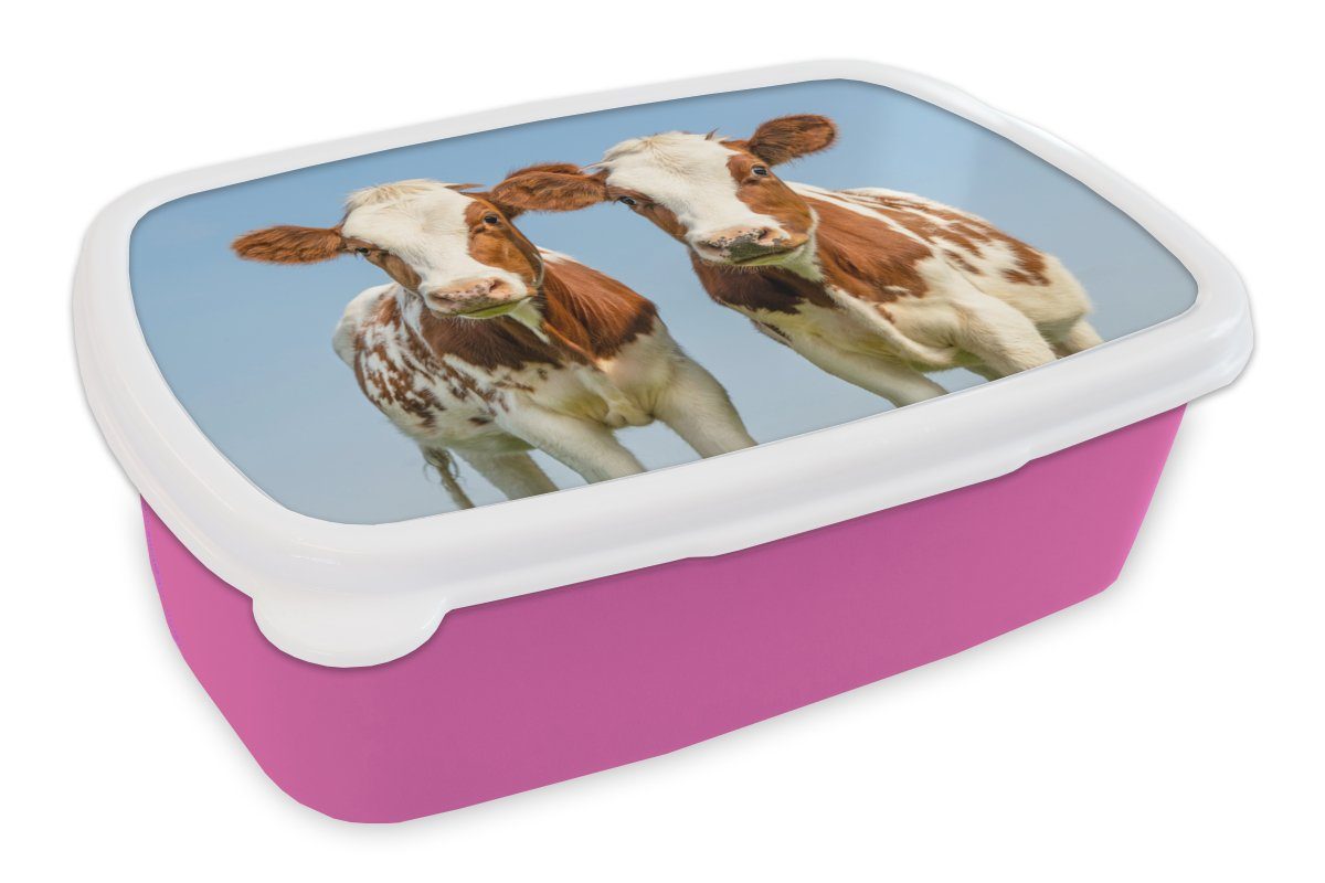 - Tiere Bauernhof Himmel - Mädchen, Kühe Snackbox, Brotdose Kunststoff Brotbox MuchoWow Kinder, Lunchbox rosa Porträt, Erwachsene, Kunststoff, für (2-tlg), - -