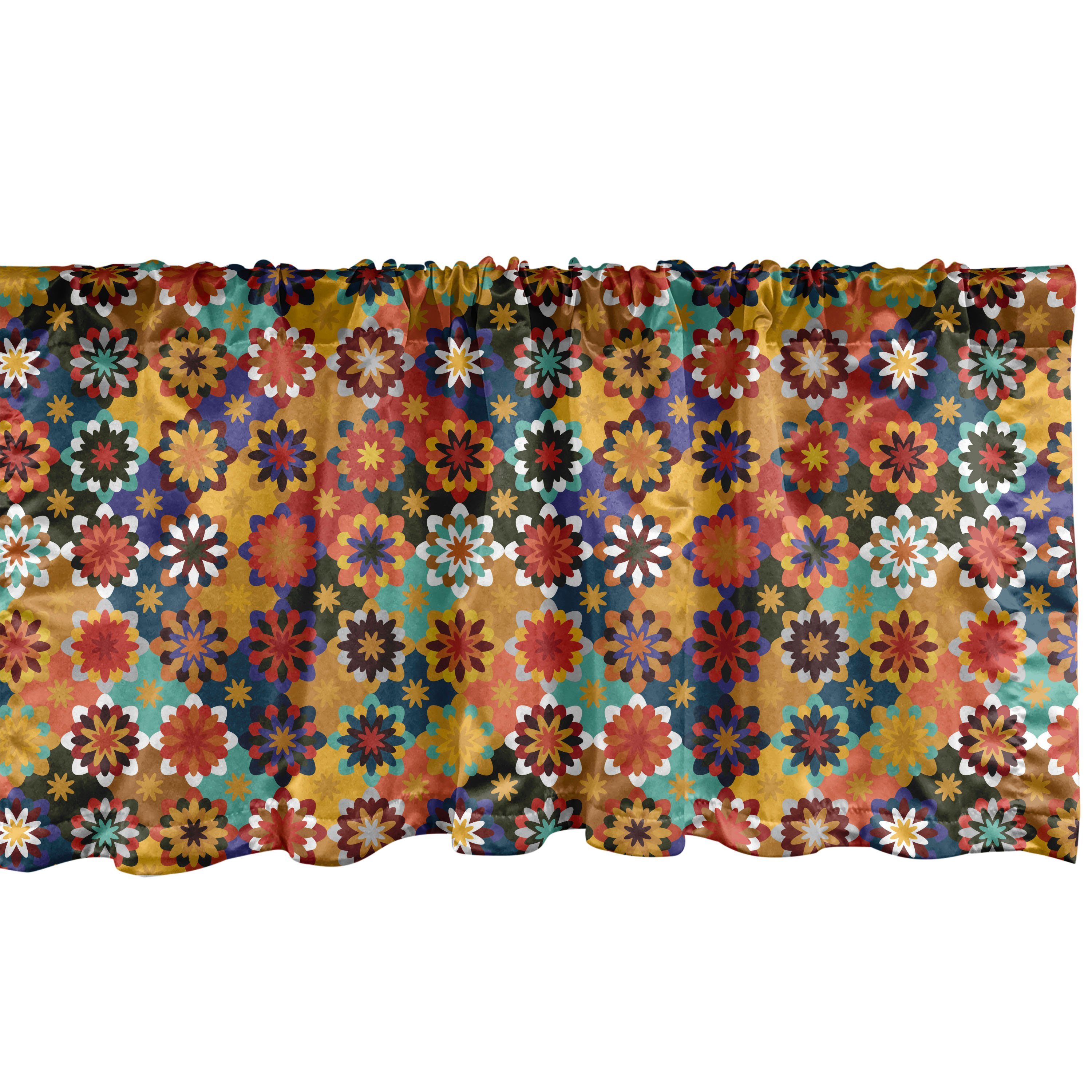 Mosaik mit traditionelles Funky Dekor Microfaser, Motiv Stangentasche, für Schlafzimmer Vorhang Küche Folk Abakuhaus, Volant Scheibengardine