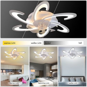 OULENBIYAR Deckenleuchte Leise Deckenventilator Mit Beleuchtung 85W Deckenlampe Mit Ventilator, LED fest integriert, Kaltweiß, Neutralweiß, Warmweiß, 6 Geschwindigkeit Blume Deckenleuchte, mit Fernbedienung Dimmbar