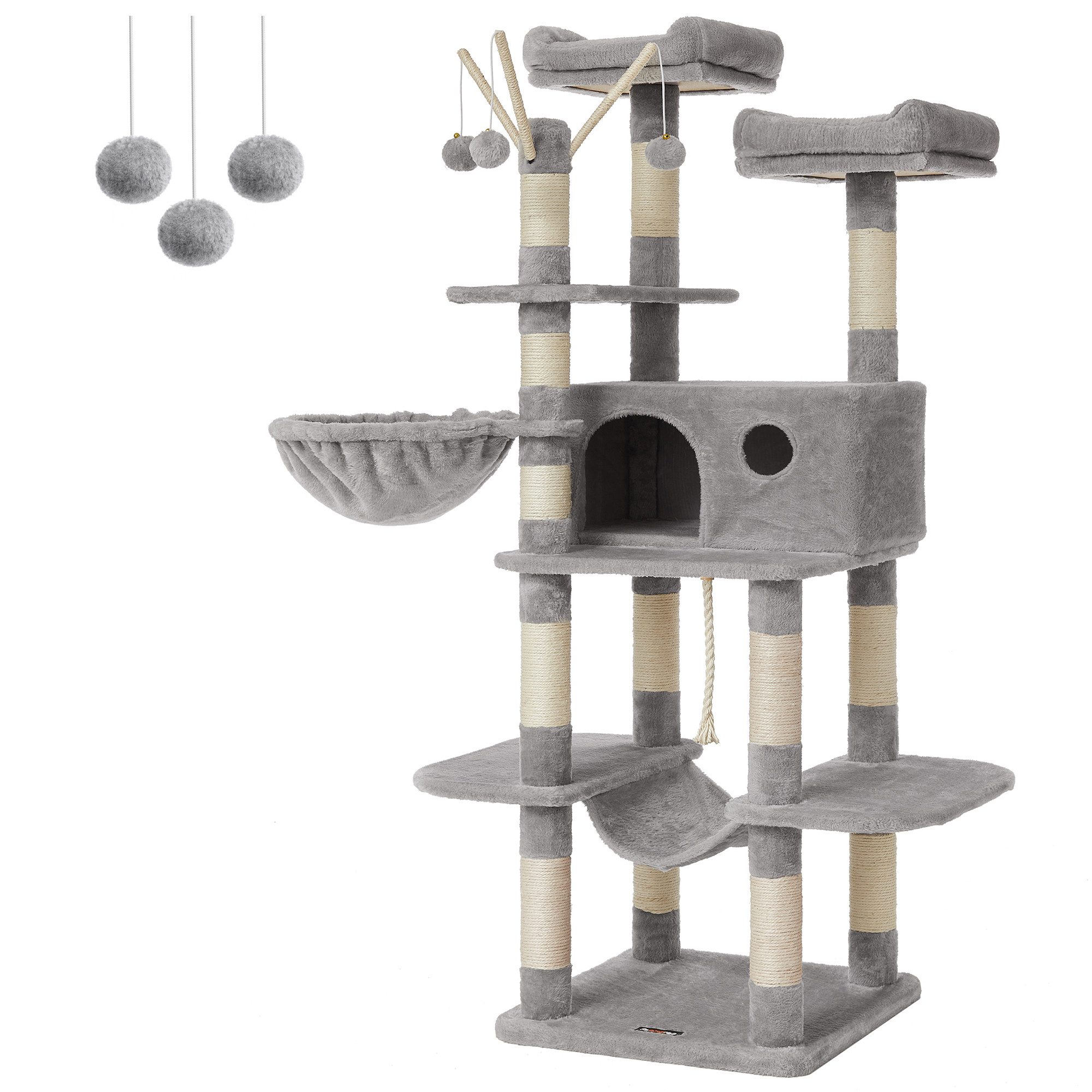 FEANDREA Kratzbaum großer Katzenkletterbaum, XXL-Katzenbaum, für ausgewachsene Katzen, zum Klettern, 158,6 cm Höhe