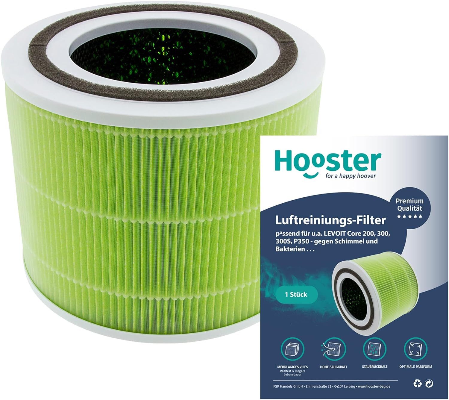 Hooster Luftfilter 1 Filter kompatibel mit LEVOIT H13 Core 300s / Core 300, Ersatzfilter speziell gegen Schimmel und Bakterien