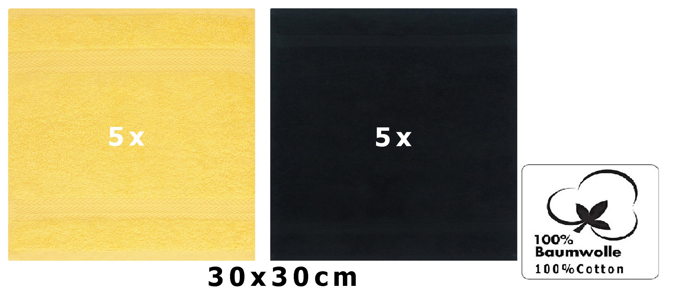 Betz Gästehandtücher 10 Stück Gästetuch-Set Premium 30x50 cm Farbe gelb und schwarz, 100% Baumwolle (Set, 10-St)