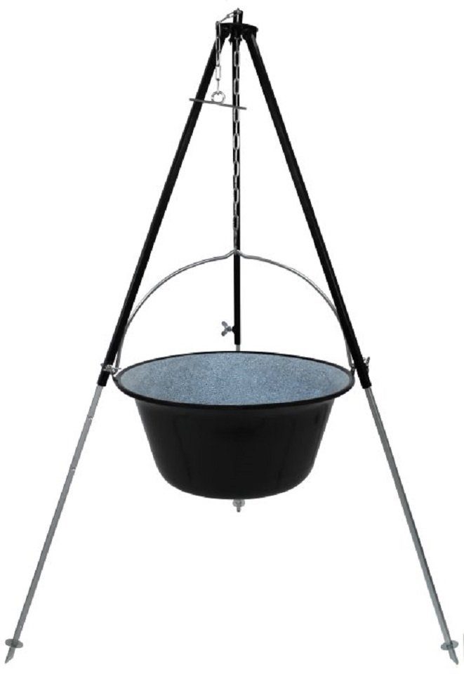 Grillplanet Schwenkgrill Gulaschkessel 22l emailliert Dreibein 130 cm mit Höhenverstellung, Set, Dreibein, Kessel
