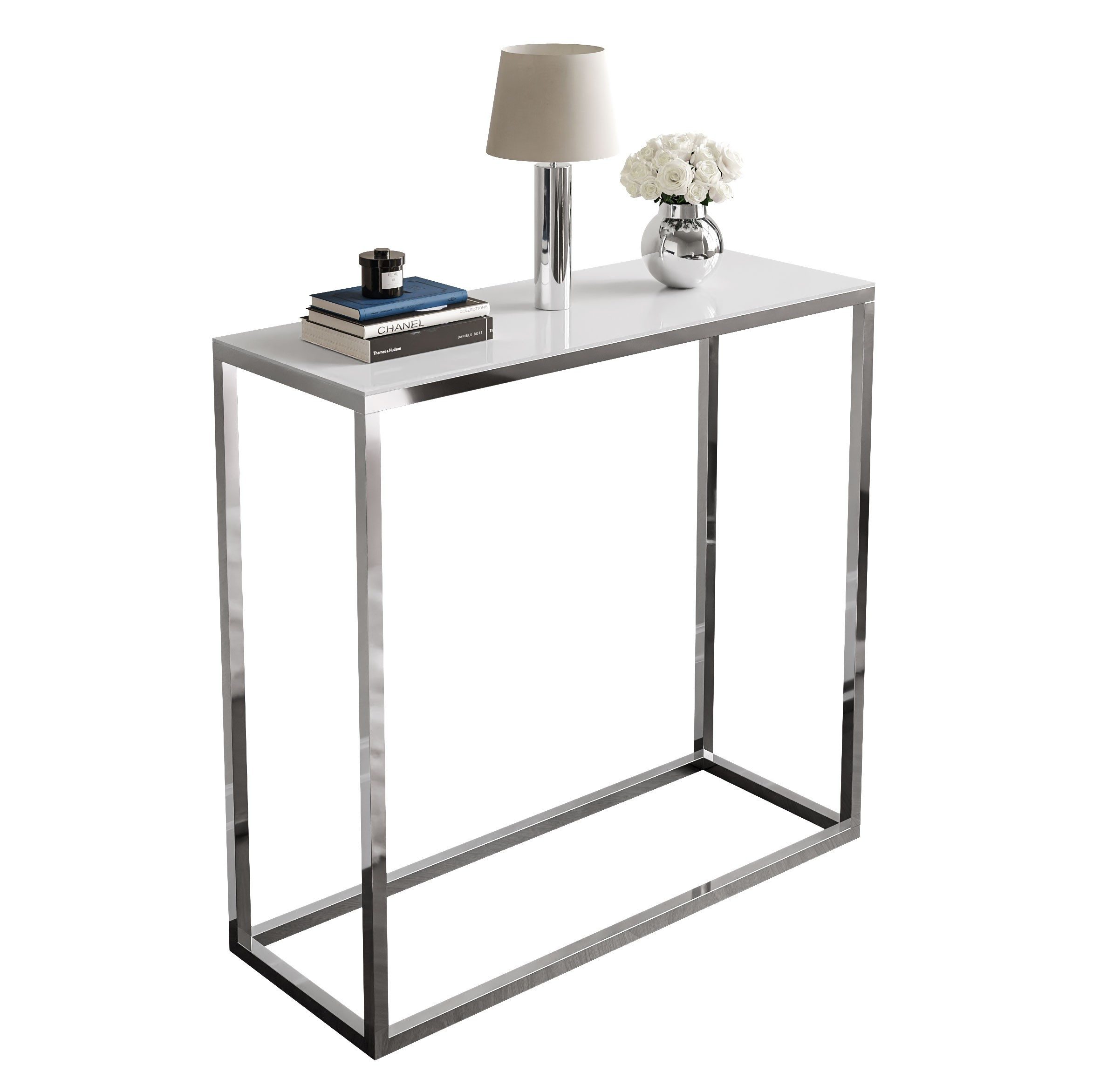 Lookway Konsolentisch MODERN GLASS mit silberfarbenem, verchromtem Gestell (1x Konsole), Breite: 80/100 cm, Höhe: 79 cm, Tiefe: 30 cm