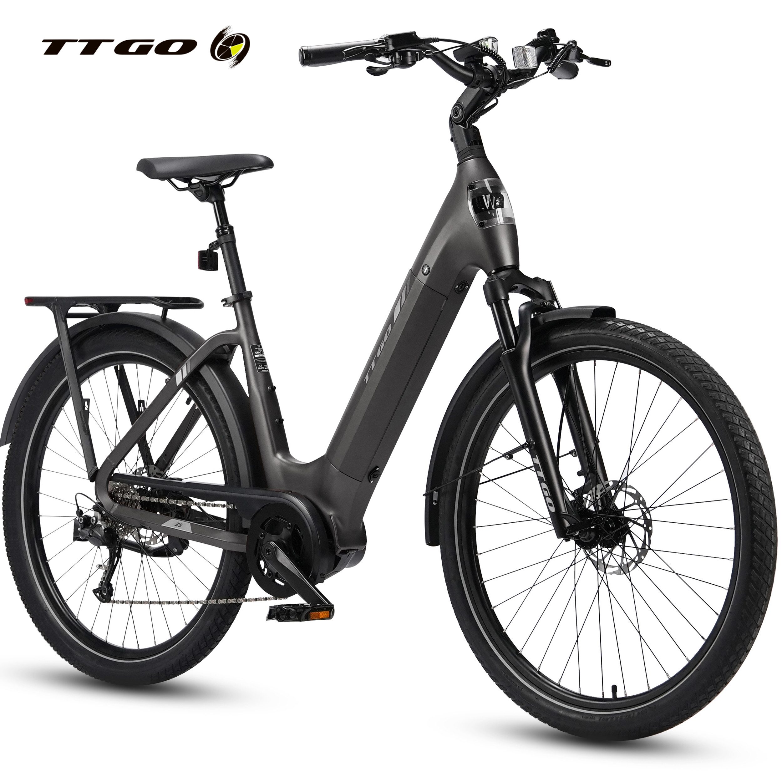 TTGO E-Bike Cityrad 28 Zoll, SUV, 75Nm Mittelmotor, 130km, Z5, für Damen und Herren, 9 Gang, Kettenschaltung, Mittelmotor, 648 Wh, 5 Stufen, Drehmomentsensor, Federsattelstütze, Elektrofahrrad, Pedelec