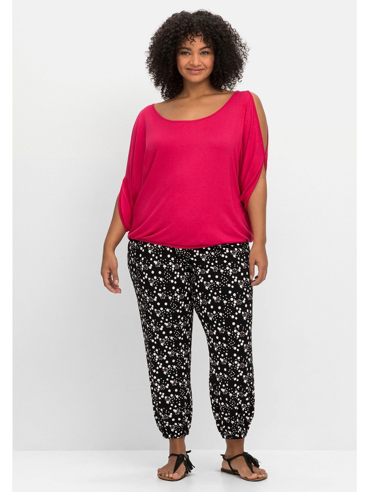 Sheego T-Shirt Große Größen mit geschlitzten Fledermausärmeln