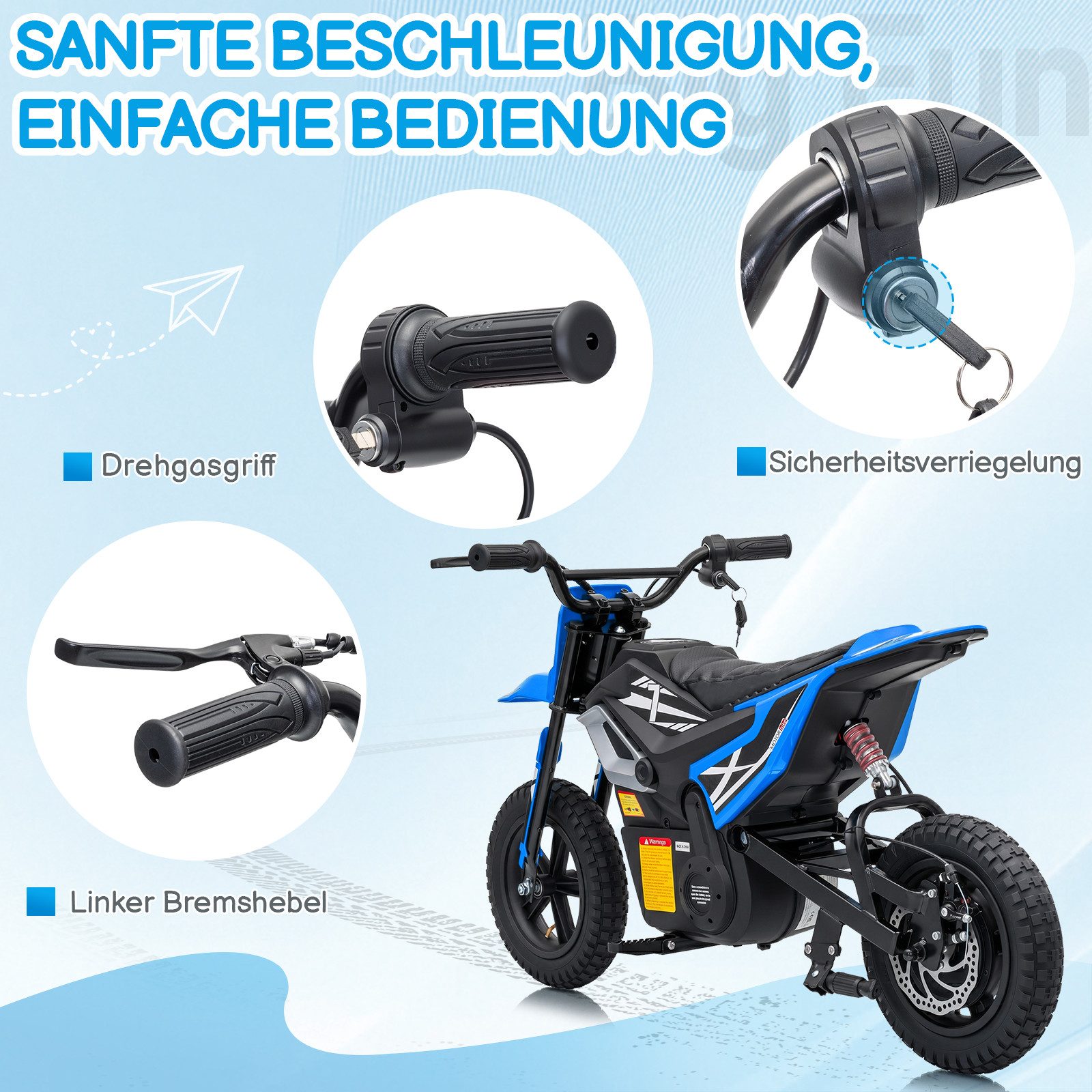LALAHO Elektro-Kindermotorrad Elektrisches Kindermotorrad, 24 V, 7 Ah, mit Ledersitz