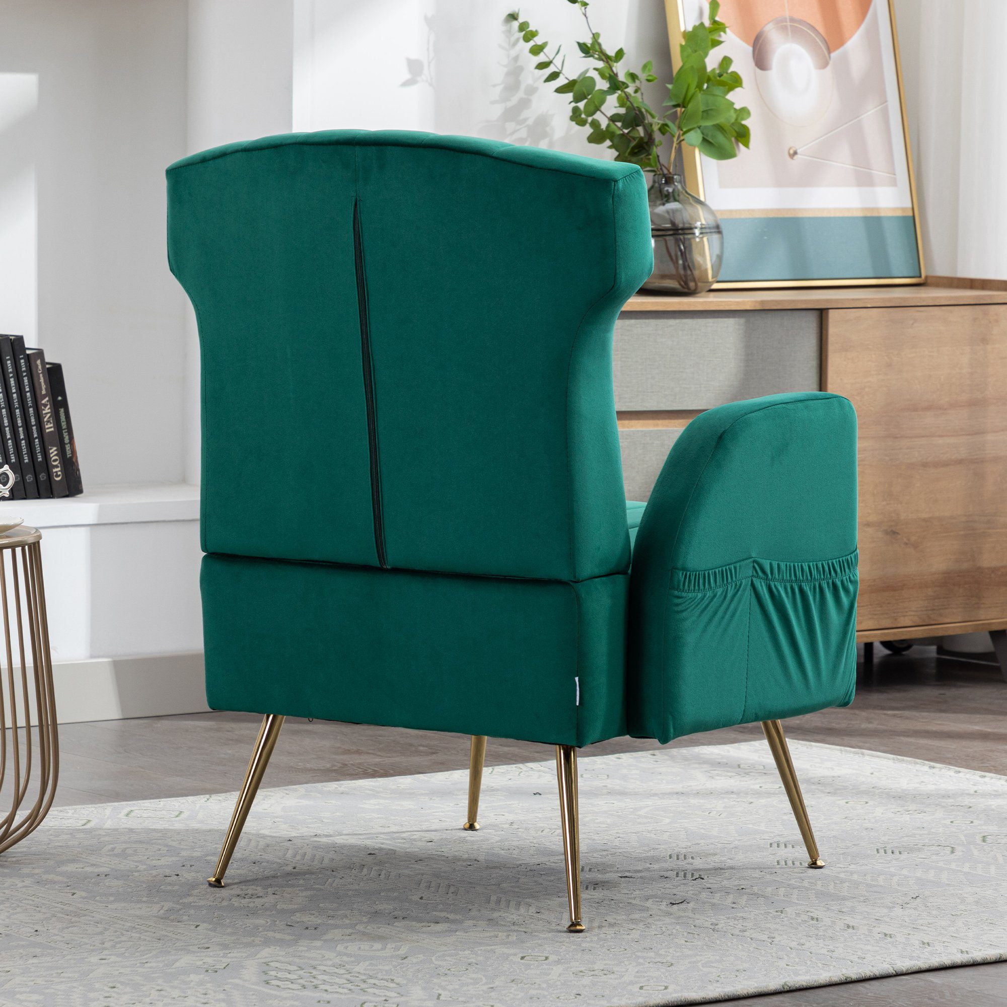 Odikalo Grün Freizeit Stuhl Einzelsofa Akzent gepolstert Loungesessel mehrfarbig Füßen goldene
