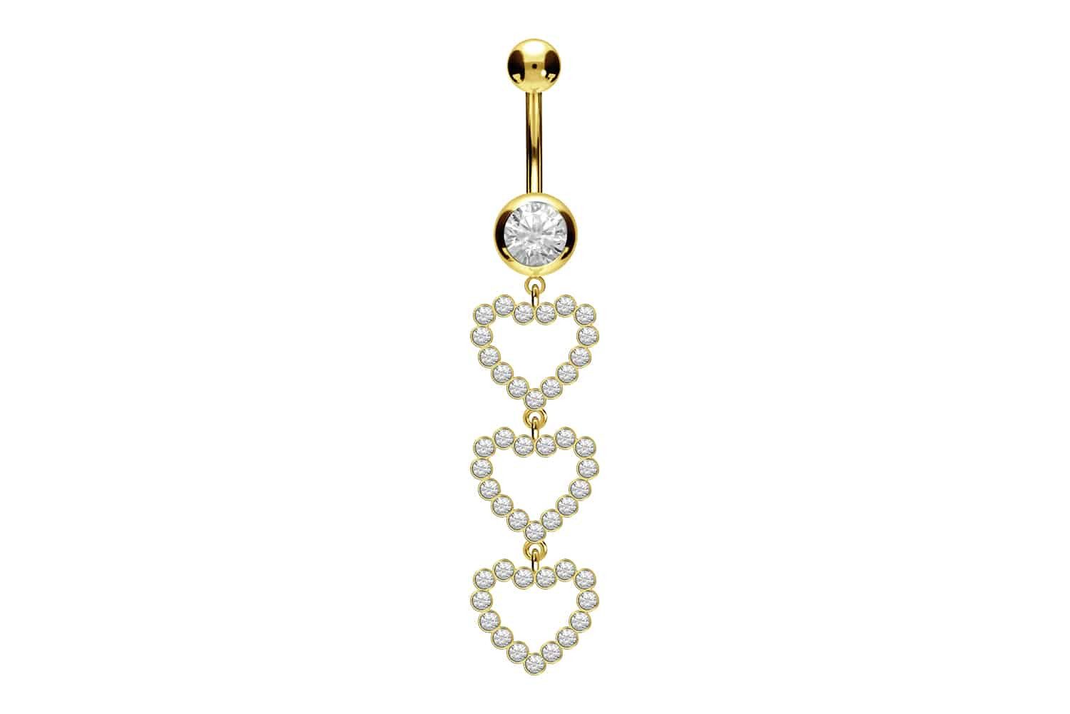 PIERCINGLINE Bauchnabelpiercing Chirurgenstahl Bananabell 3 KRISTALLHERZEN günstig online kaufen