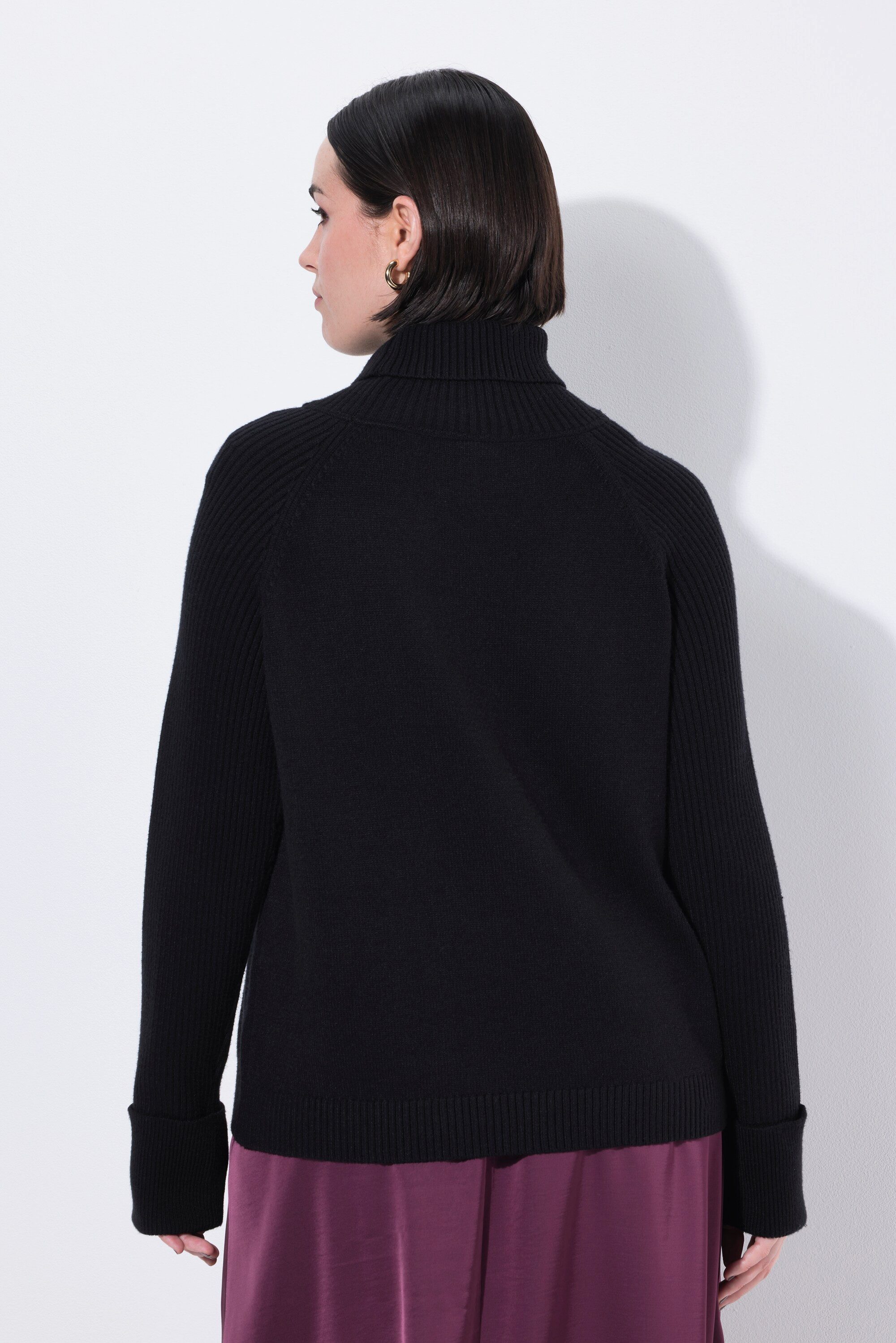 Ulla Popken Strickpullover Pullover etwas kürzer Rollkragen Raglan-Langarm