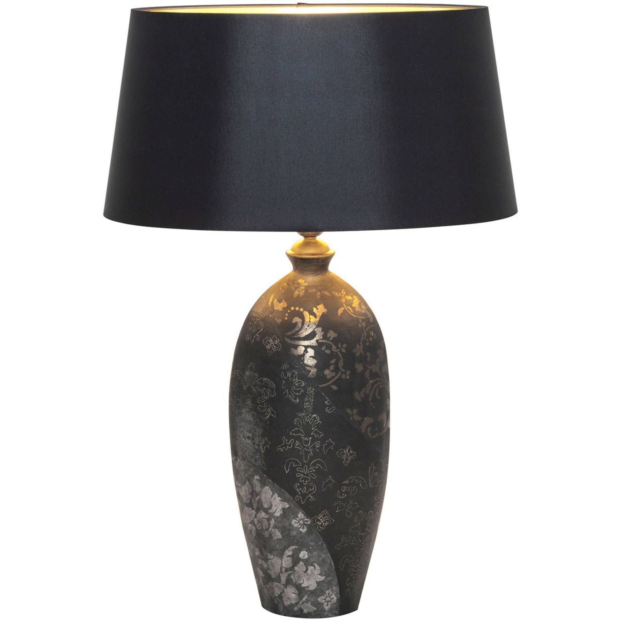 Holländer Tischleuchte Mary Oval Gross Keramik Schwarz-Gold-Silber
