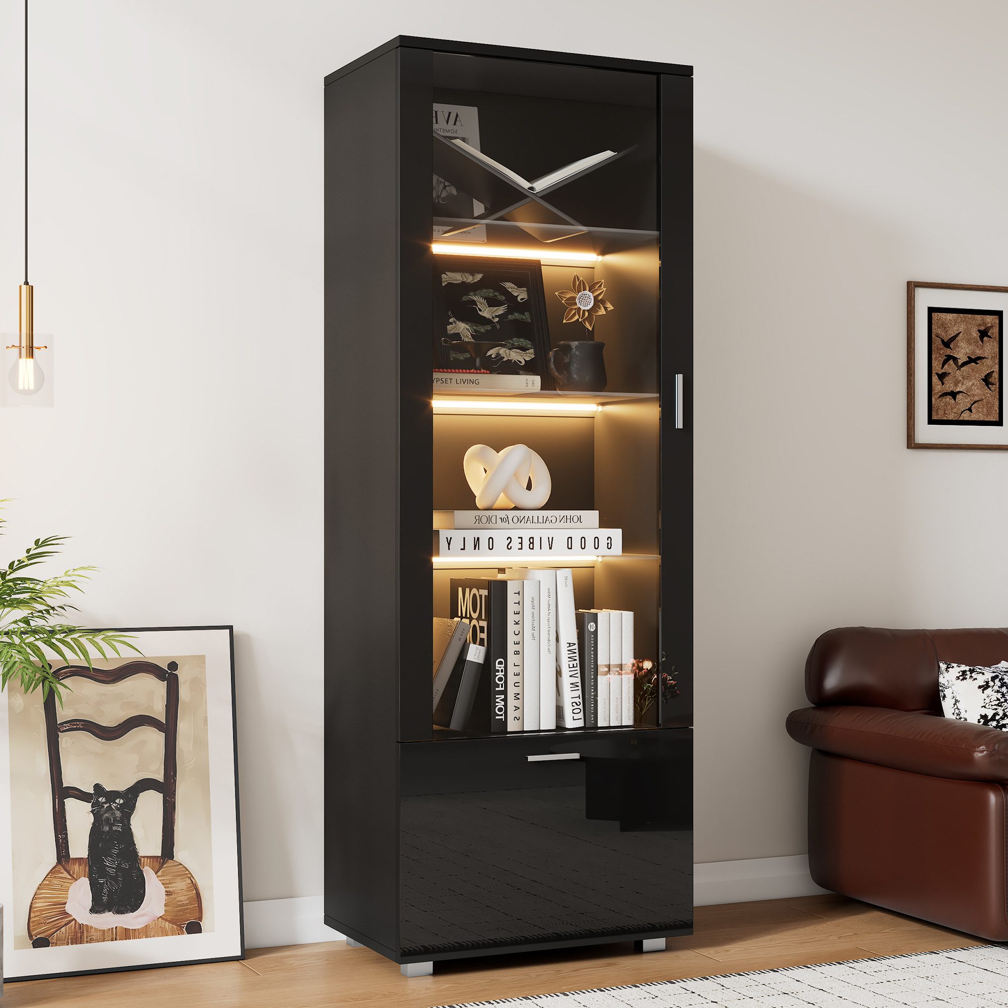 HAUSS SPOLE Vitrine Hochglanzvitrinen mit Glastüren, LED-beleuchtete Glasvi günstig online kaufen