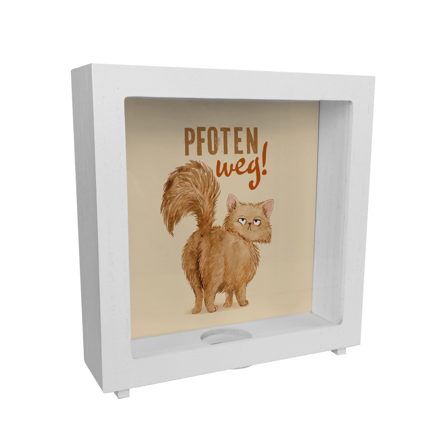 Spardose Katze Rahmen Spardose aus Holz mit Spruch Pfoten weg