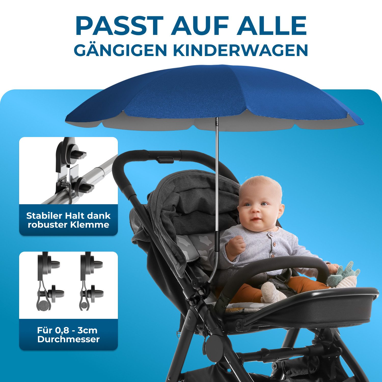 Styngard Kinderwagenschirm Sonnenschirm Kinderwagen UV Schutz 50+ / 70 cm Durchmesser