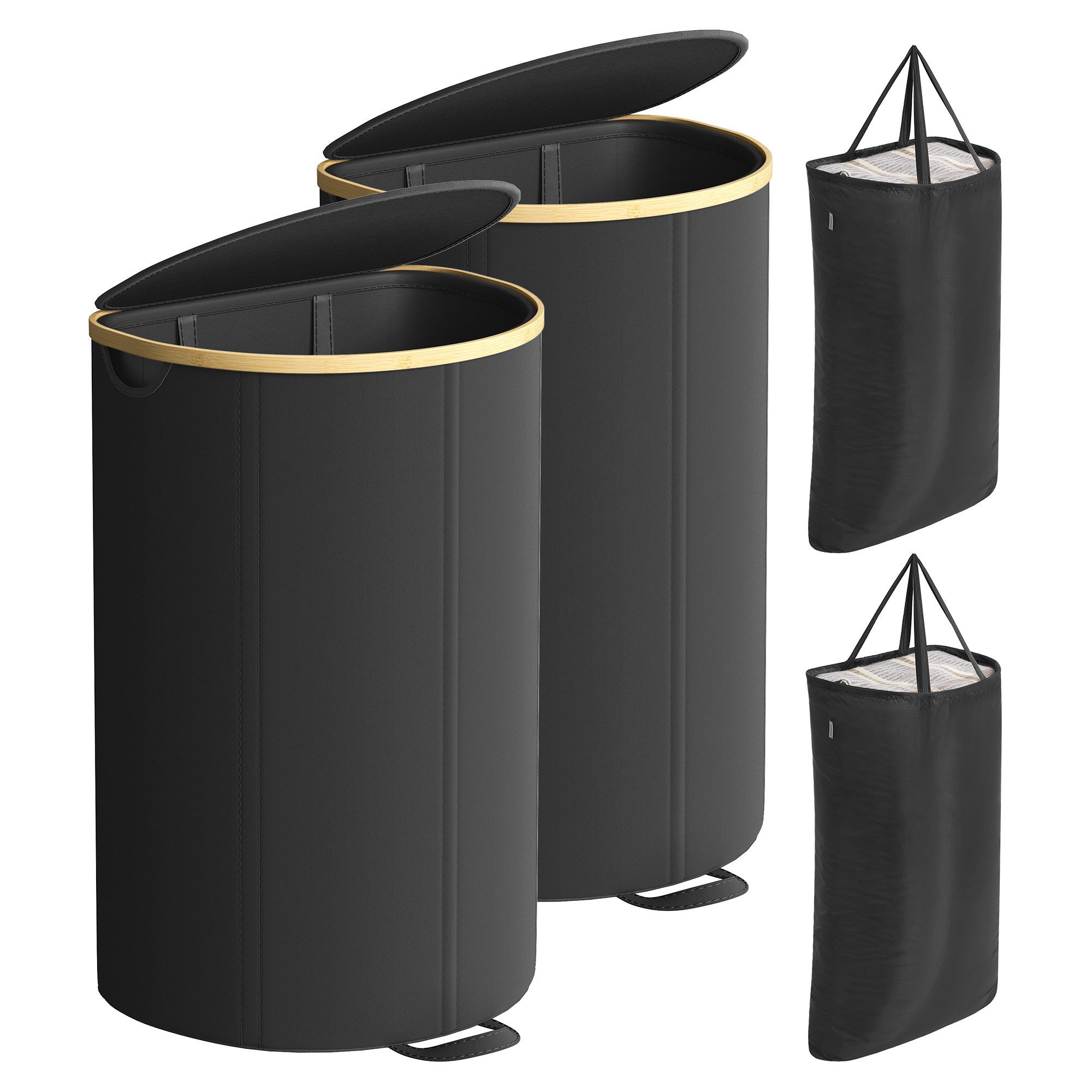 SONGMICS Wäschekorb (2 St), Wäschekorb, 90 Liter, Deckel, herausnehmbarer W günstig online kaufen