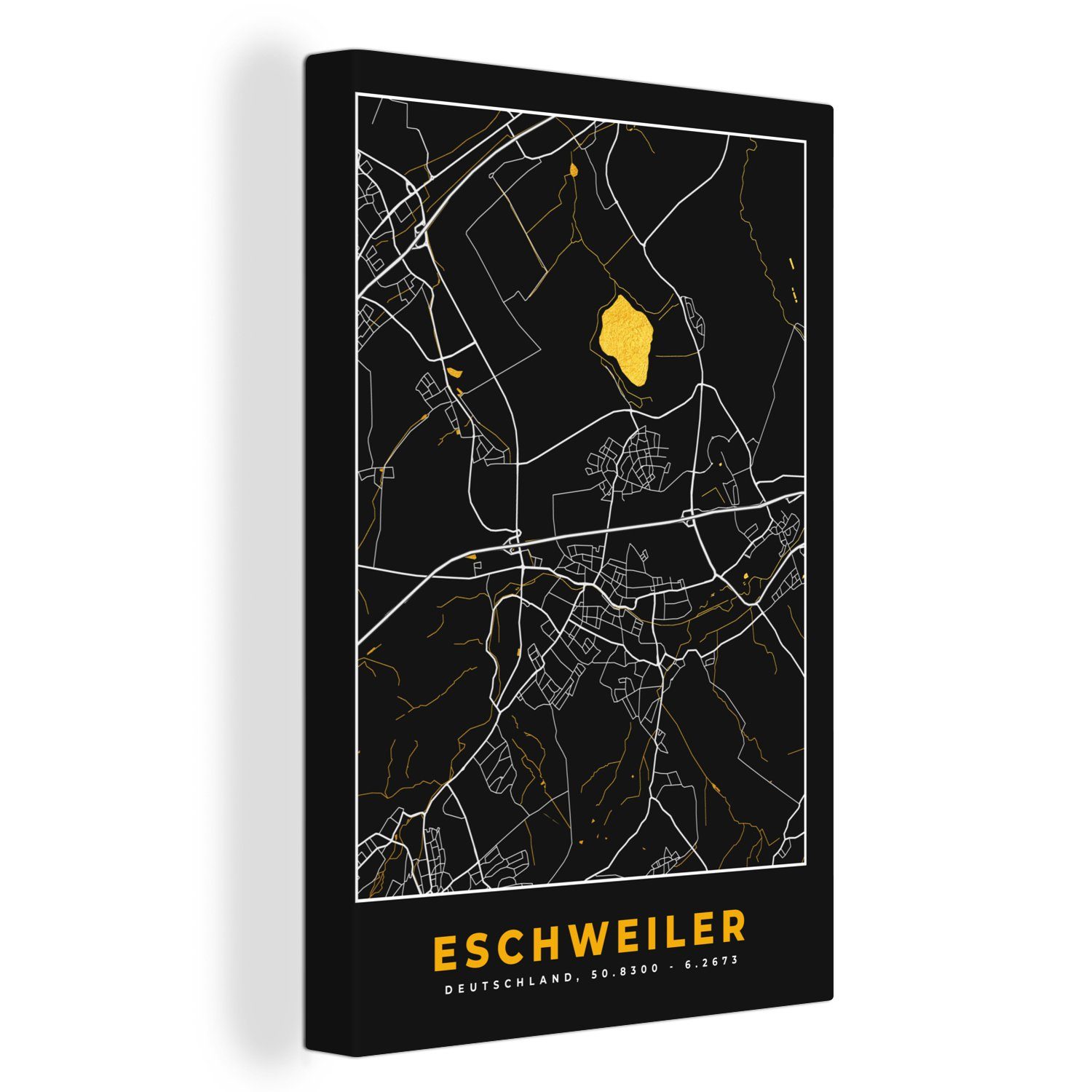 OneMillionCanvasses® Leinwandbild Gold - Deutschland - Karte - Eschweiler, (1 St), Leinwandbild fertig bespannt inkl. Zackenaufhänger, Gemälde, 20x30 cm