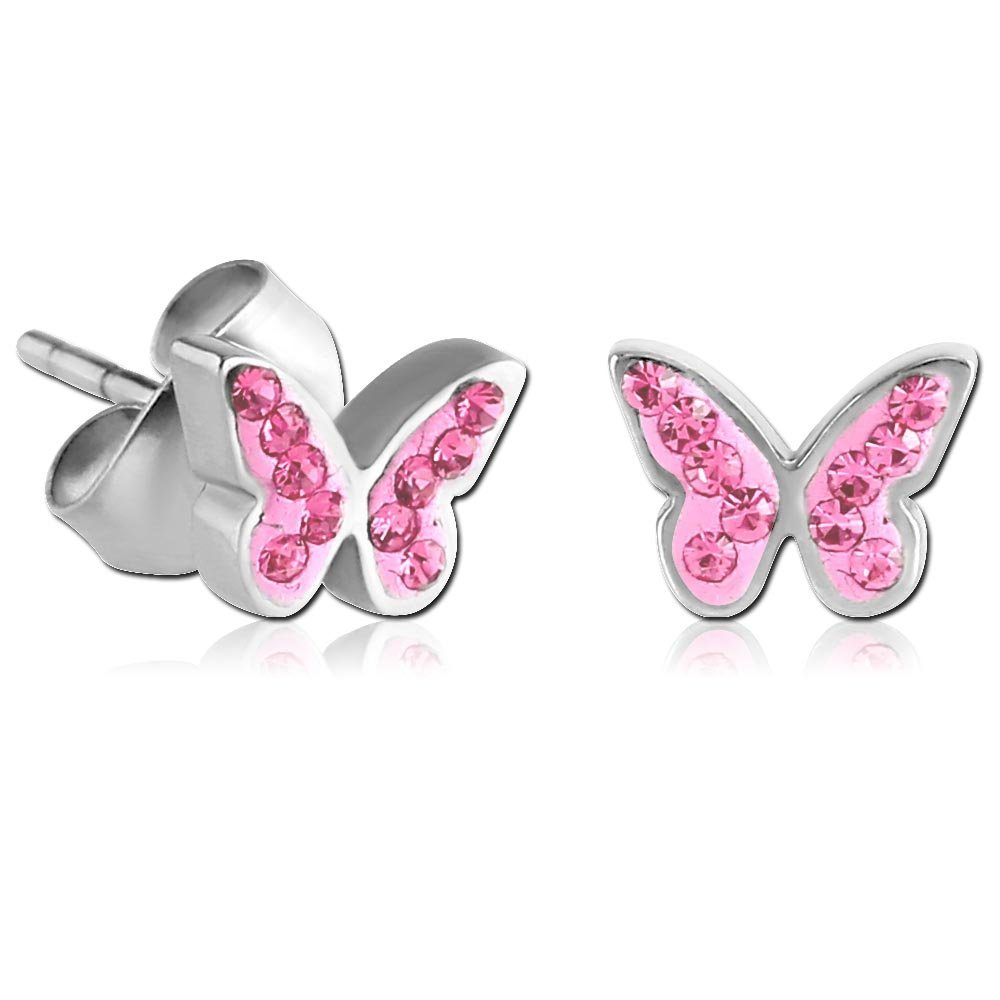 Damen Schmetterlinge Ohrringe Ohrstecker Edelstahl Paar Zirkonia Kristall Strass, Schmetterling viva-adorno Mädchen Pink