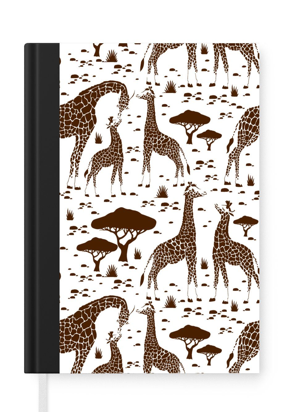 MuchoWow Notizbuch Giraffe - Muster - Baum, Journal, Merkzettel, Tagebuch, Notizheft, A5, 98 Seiten, Haushaltsbuch