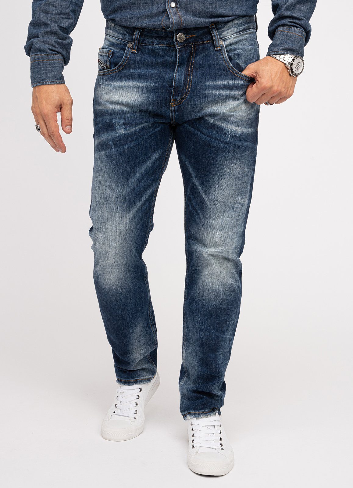 Indumentum Regular-fit-Jeans Herren Jeans Stonewashed Dunkelblau günstig online kaufen