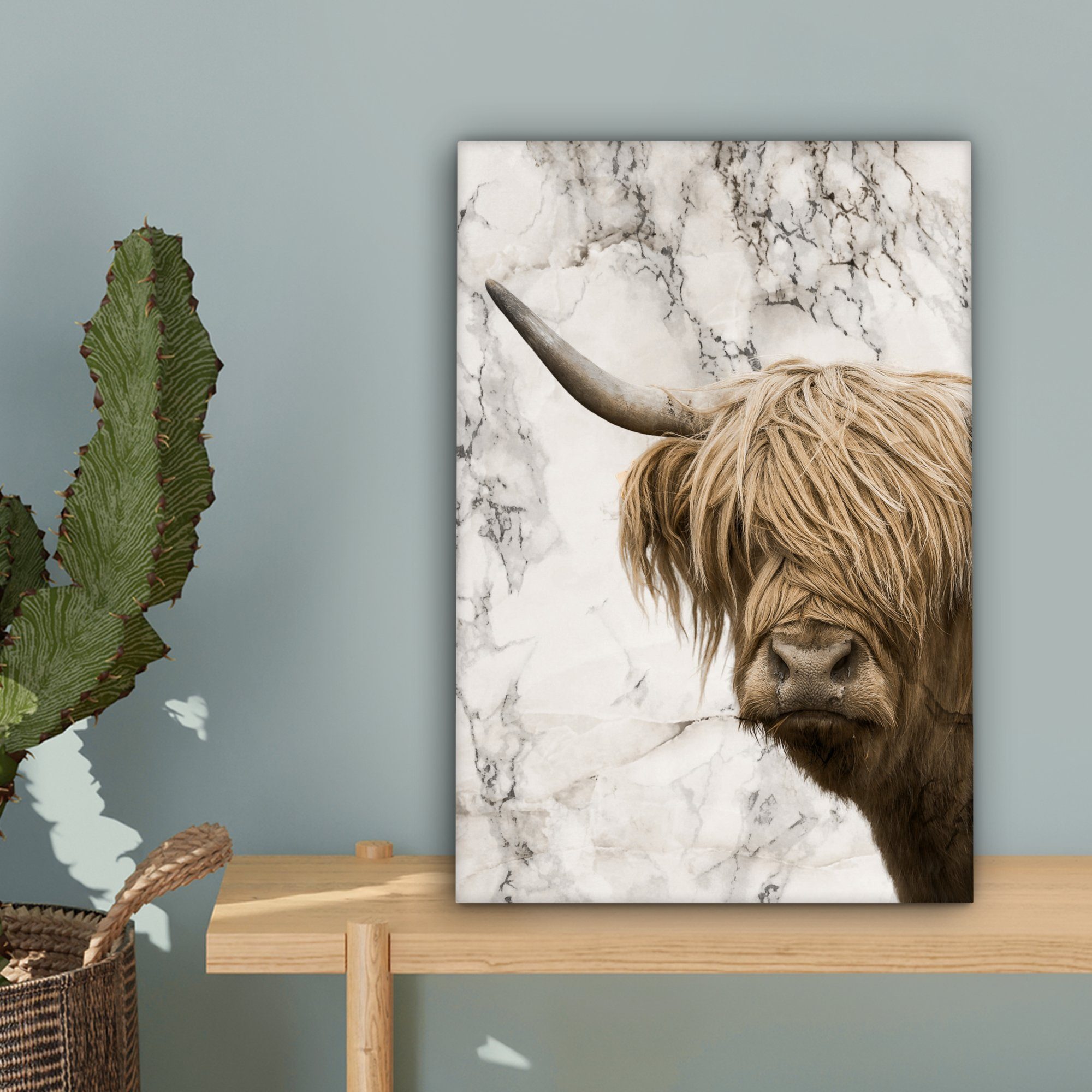 Marmor, OneMillionCanvasses® - Kuh St), cm Leinwandbild inkl. (1 Gemälde, bespannt Highlander fertig 20x30 Schottischer Zackenaufhänger, - Leinwandbild