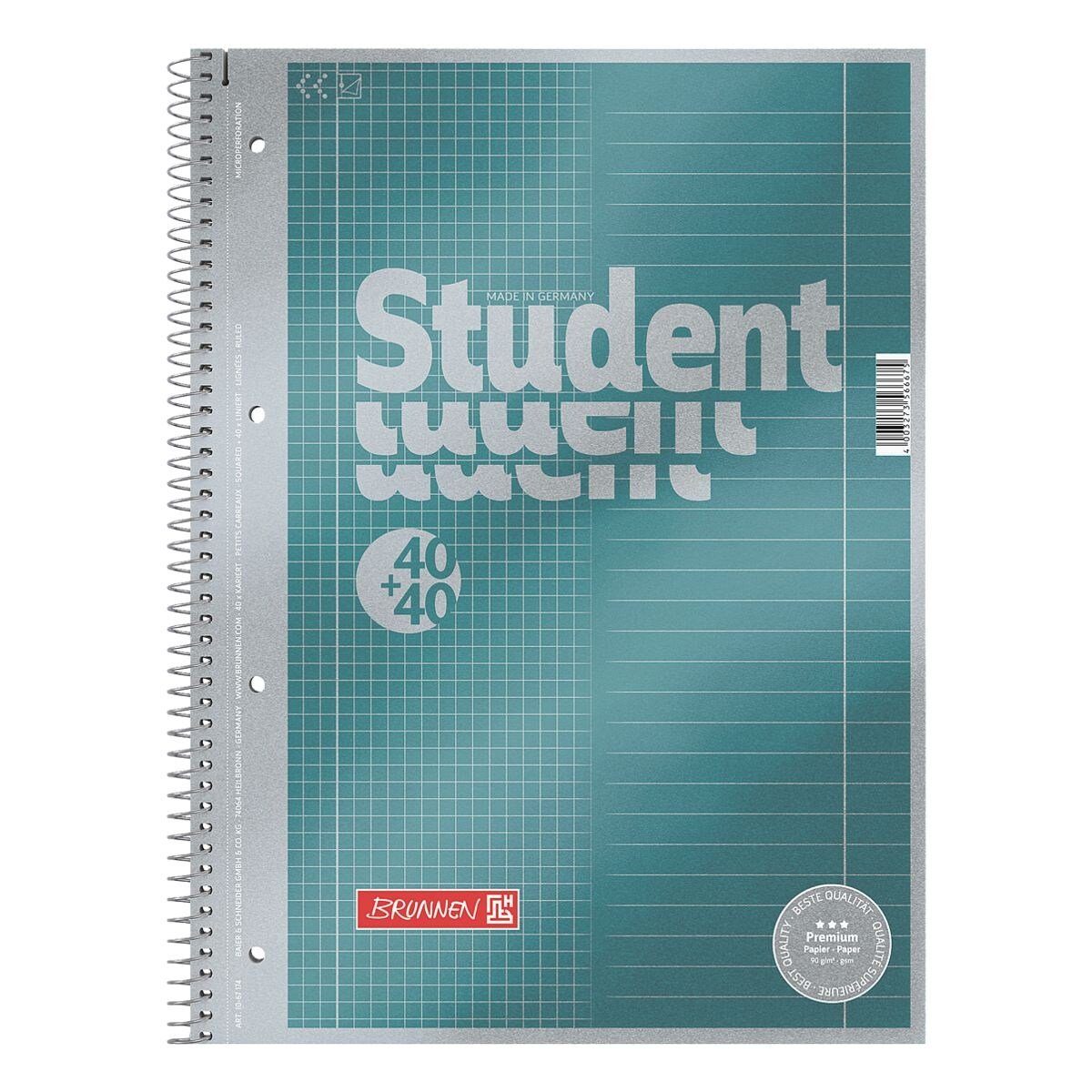 BRUNNEN Collegeblock Student Duo, A4 kariert und liniert, 80 Blatt, 4-fach Lochung, 90 g/m²