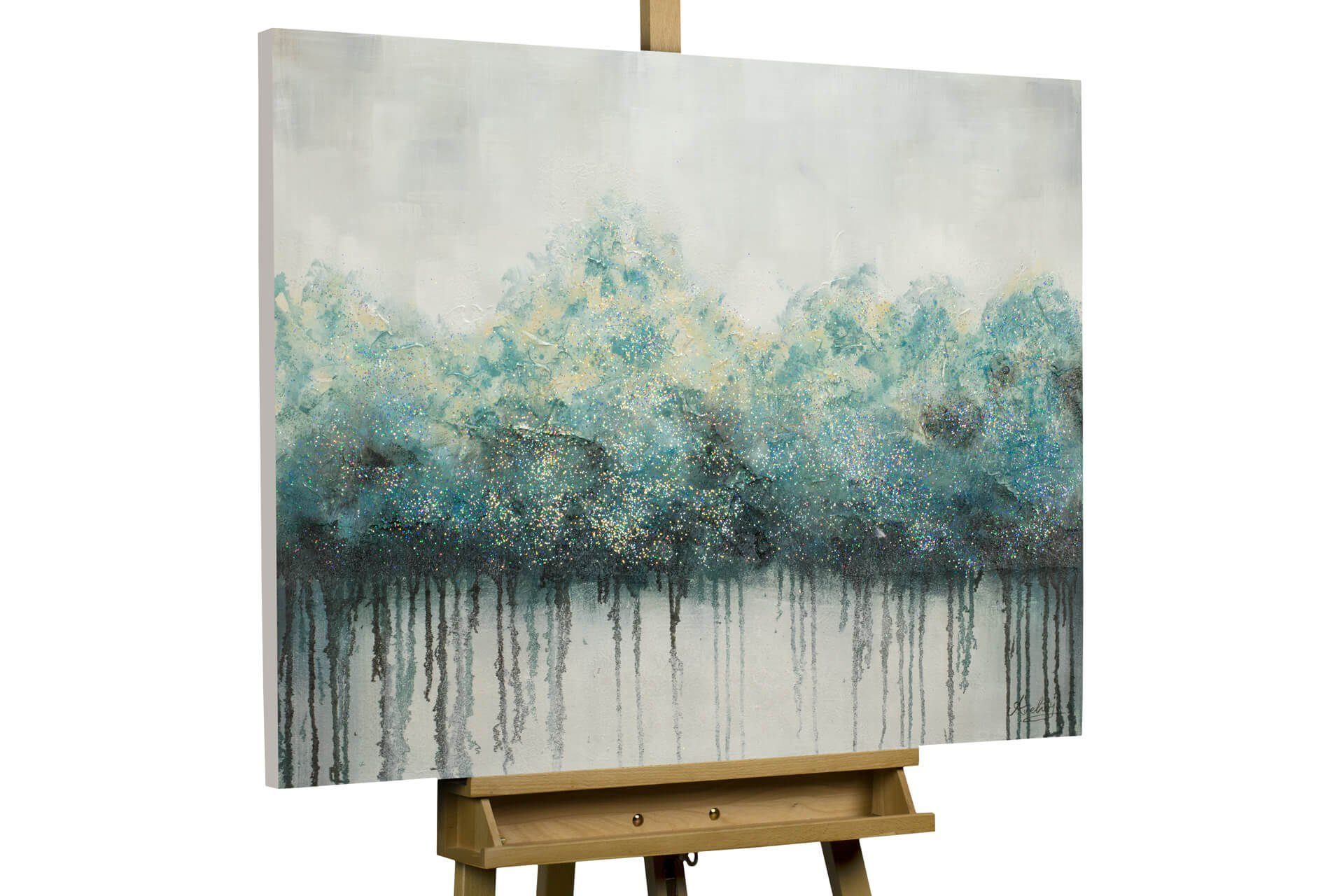 KUNSTLOFT Gemälde Impermeable Forest 100x75 cm, Leinwandbild 100% HANDGEMALT Wandbild Wohnzimmer