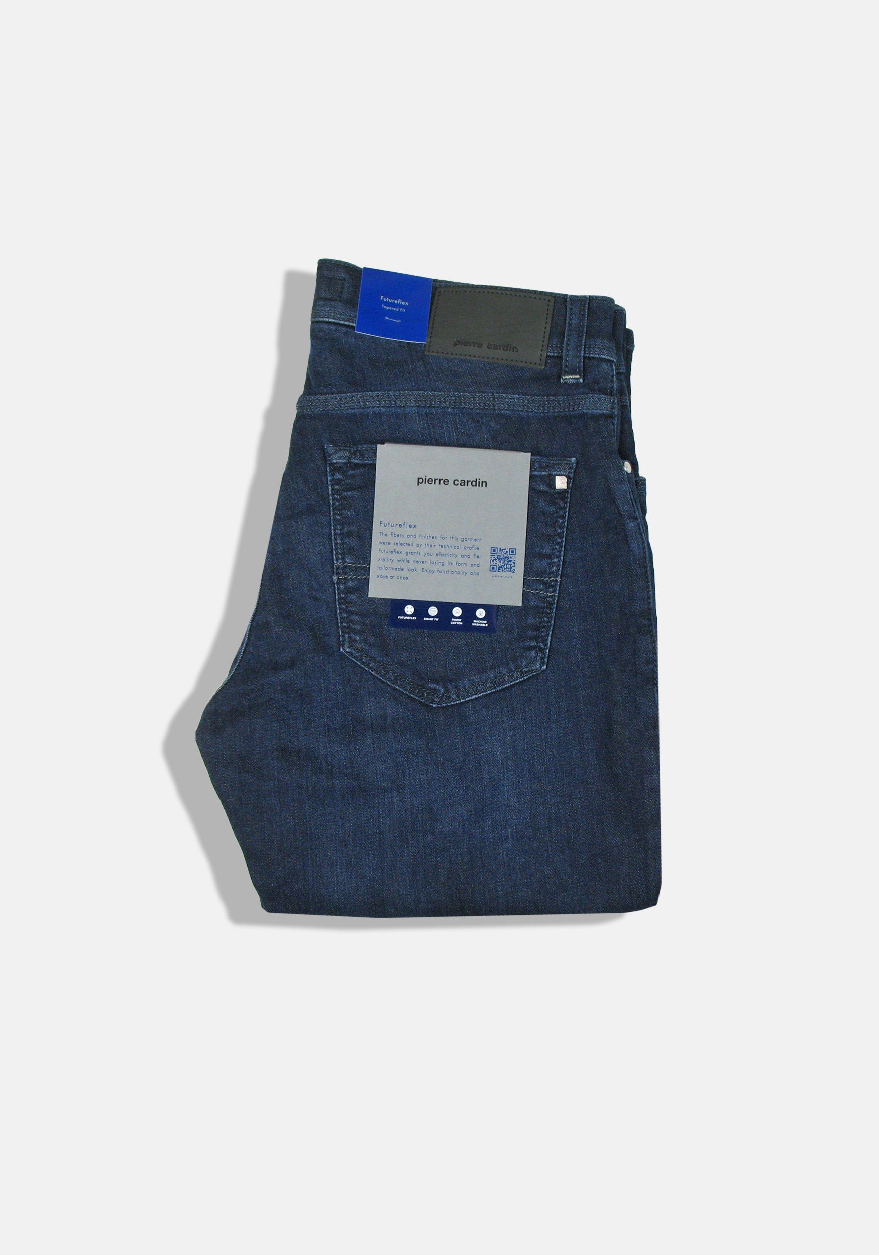 Pierre Cardin 5-Pocket-Jeans Lyon Used Tapered Blue und Whisker Denim, Dark elastisch bequem Futureflex